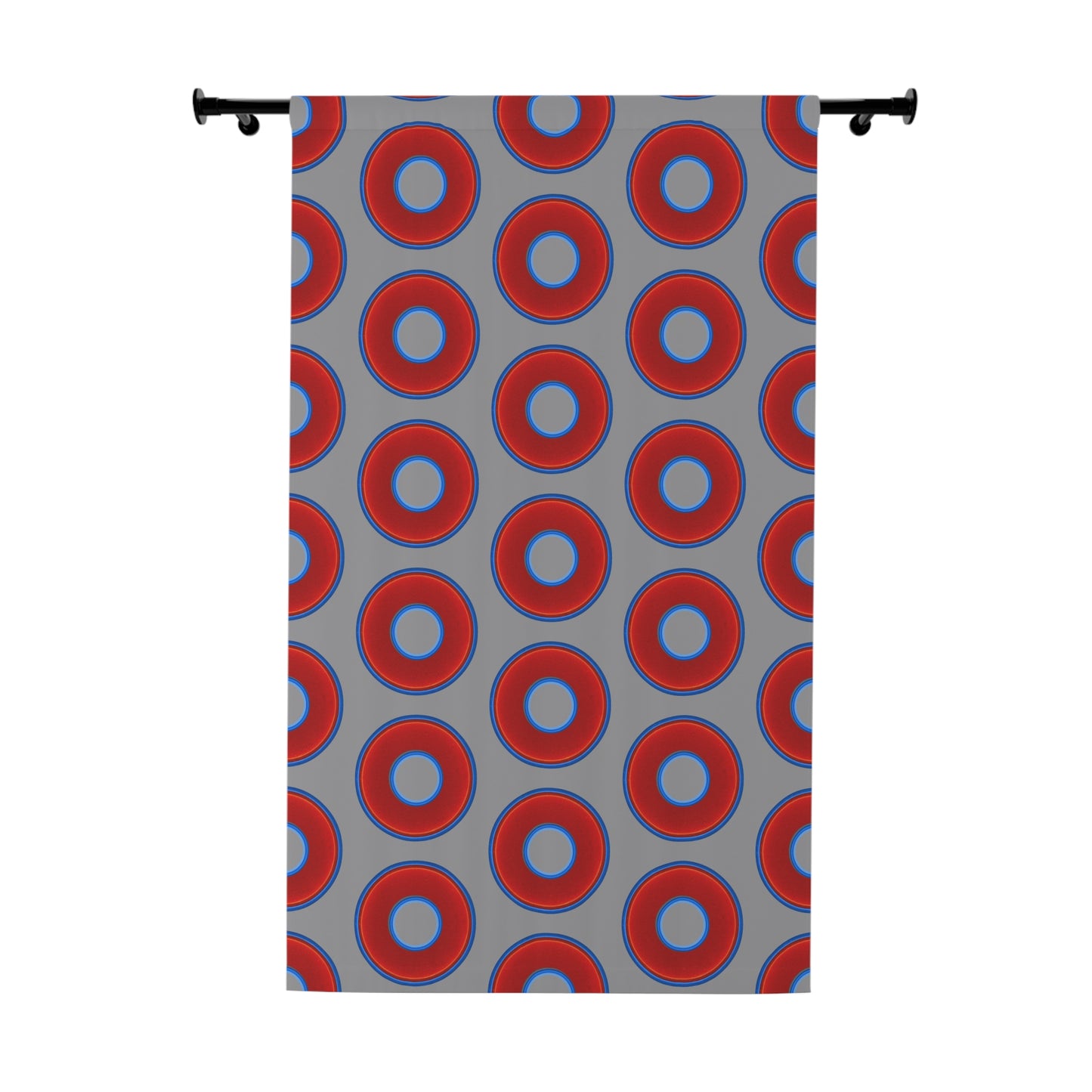 Lump's Heady Curtain w/Donuts - vivid red donut print - w/gray background - [*1 Piece / 50" x 84"]