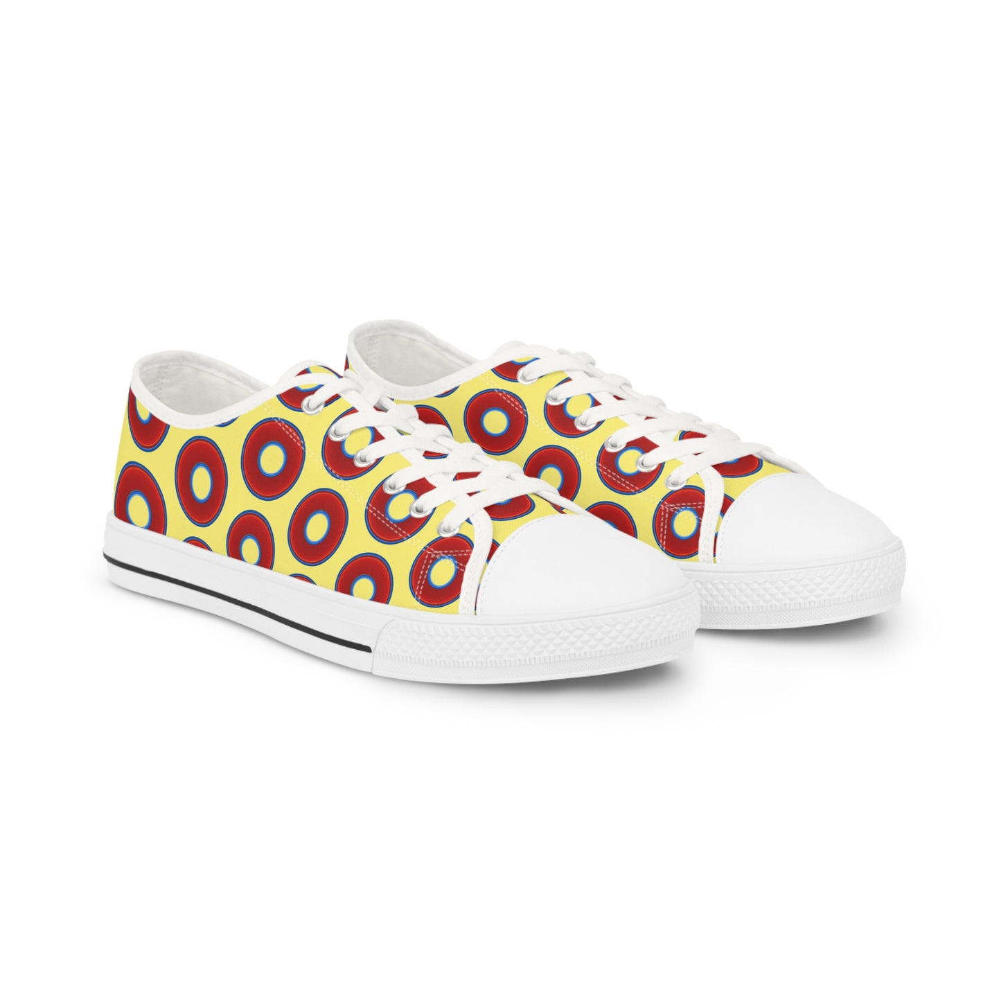 Men's - Low Top Chuck Taylors - large vivid red donut print w/yellow background