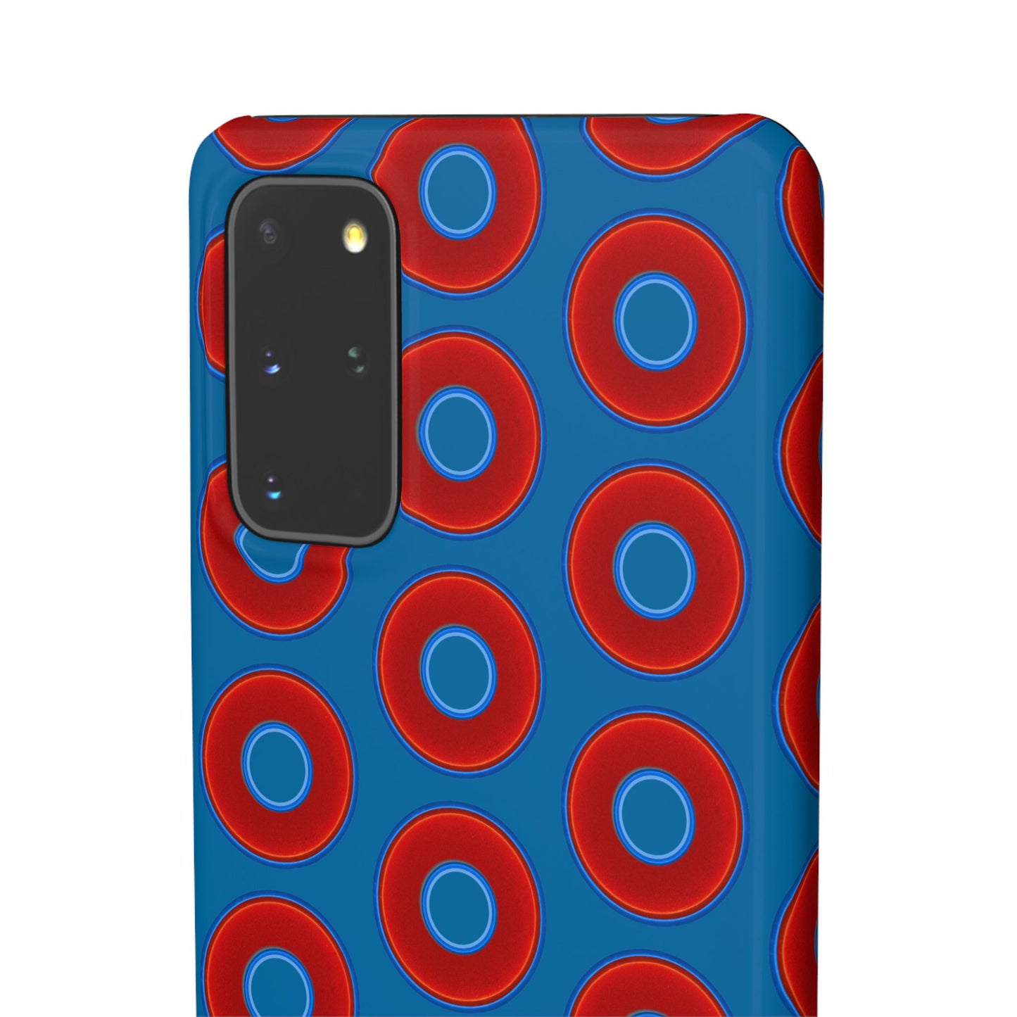 Lumpy Donut Snap Case - red vivid donut print w/wavy navy blue background