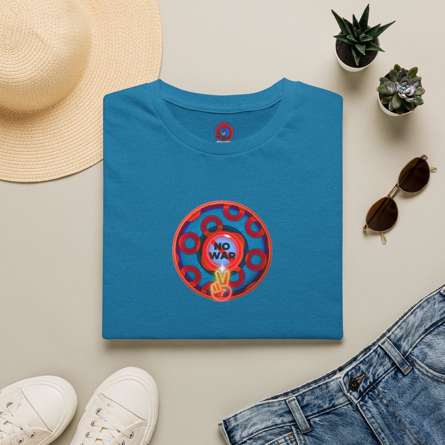 Classic Donut Tee - Unisex Soft-Style - "Peace of My Donut?" - blue/red rustic paradox donut