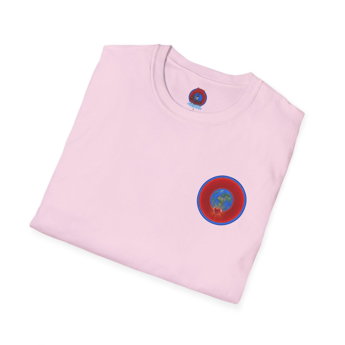 Classic Donut Tee - Unisex Soft-Style - "Soul Donut - We Keep on Rollin' Dough" - vivid red planetary donut - variant 2 [*charitable print - 50% of profit to The Nature Conservatory]