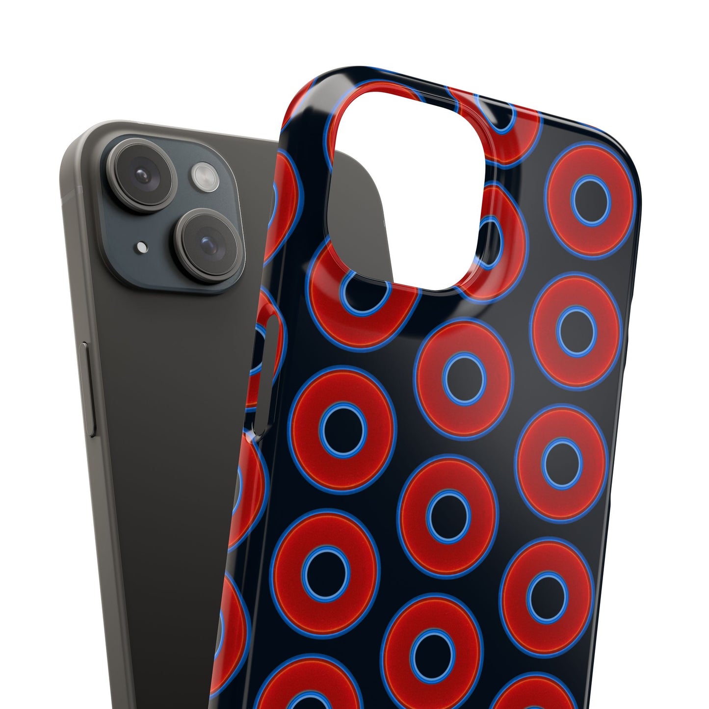 Lumpy Donut Snap Case - red vivid donut print w/blue charcoal background