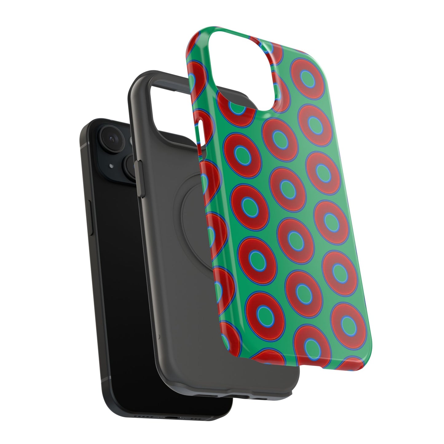 Impact-Resistant Lumpy Donut Case - red vivid donut print w/jade green background