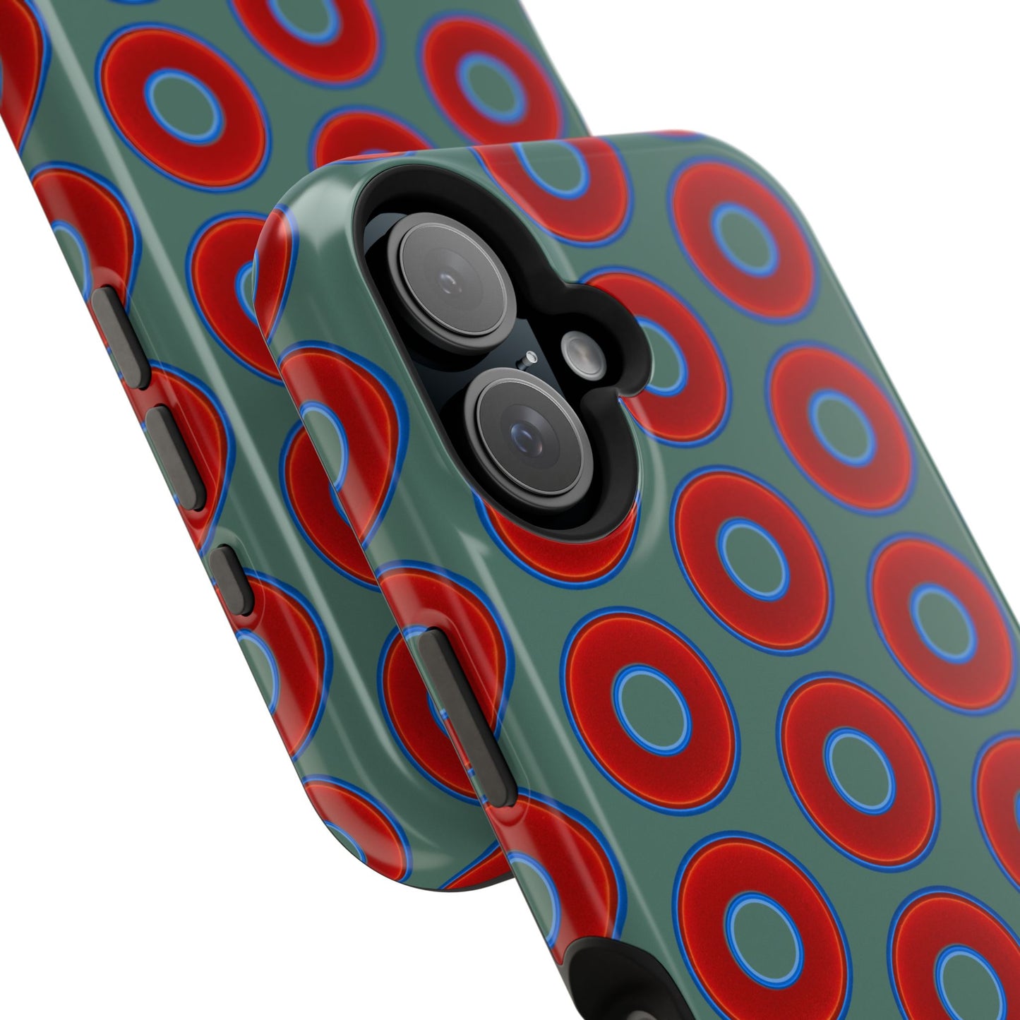Impact-Resistant Lumpy Donut Case - red vivid donut print w/Fenway green background