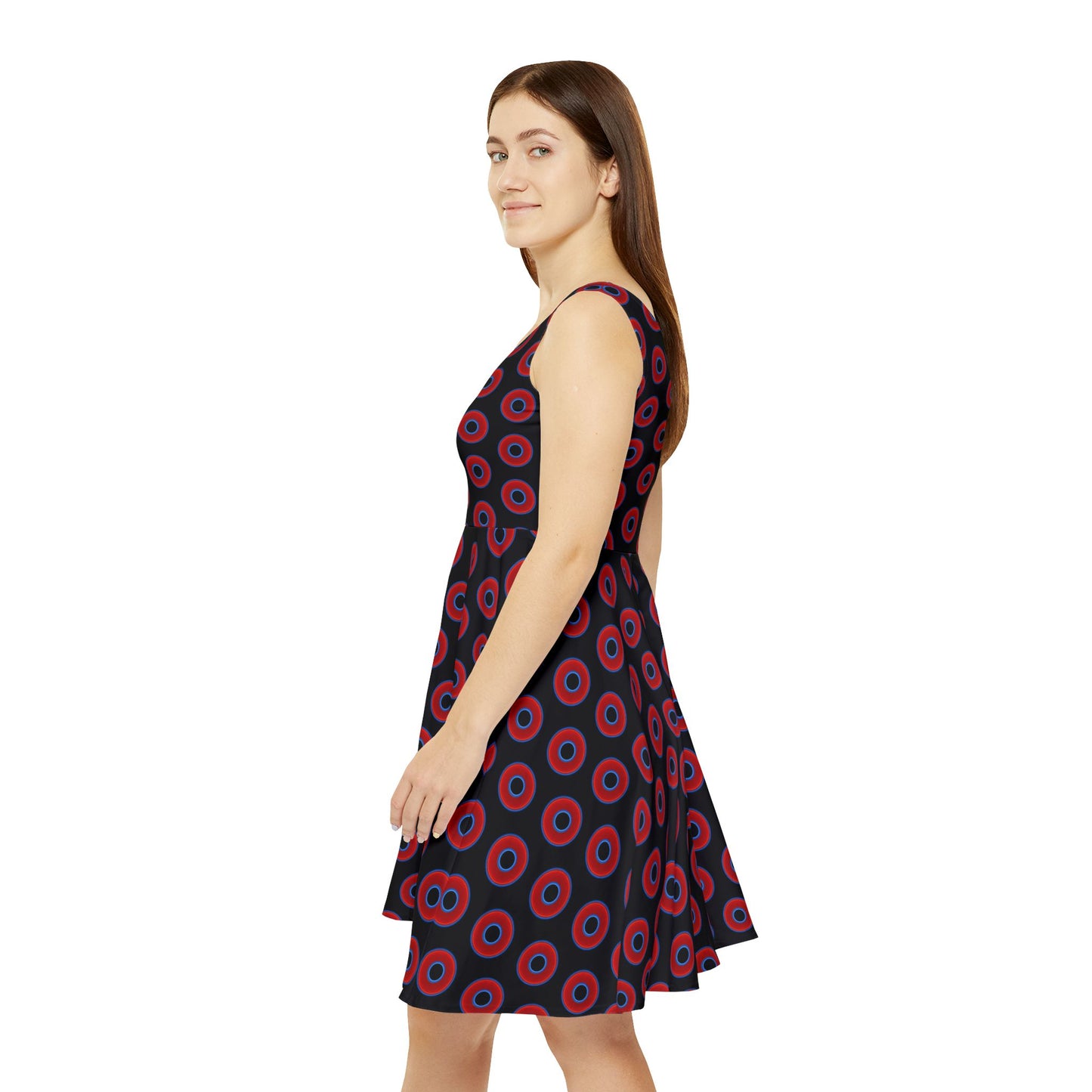 Women's Skater Donut Dress - vivid red donut print w/black background