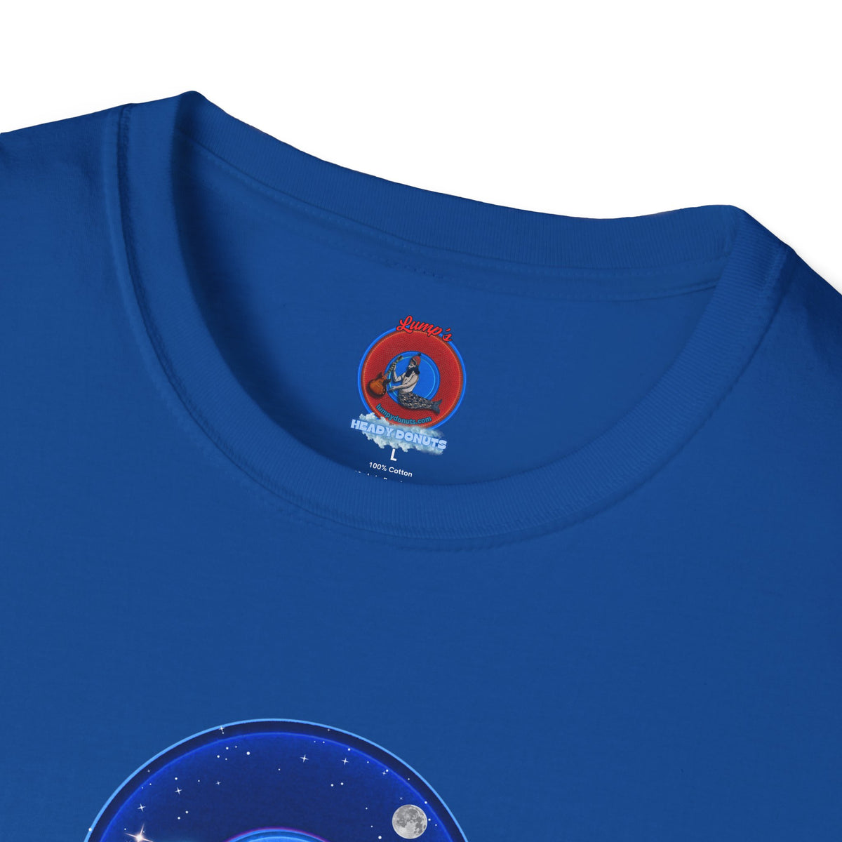Classic Donut Tee - Unisex Soft-Style - "The Hopeful Waving Donut" - variant 2 - vivid blue donut