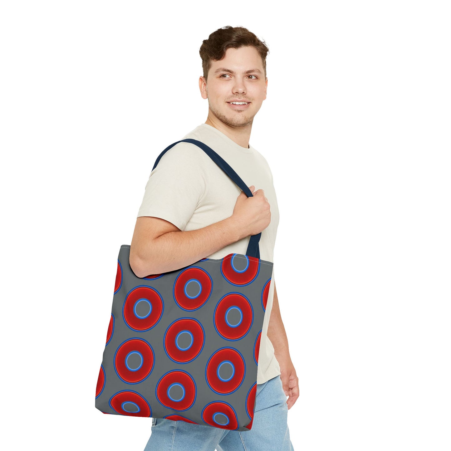 Lumpy Beach/Tote Bag - red vivid donuts w/dark gray background