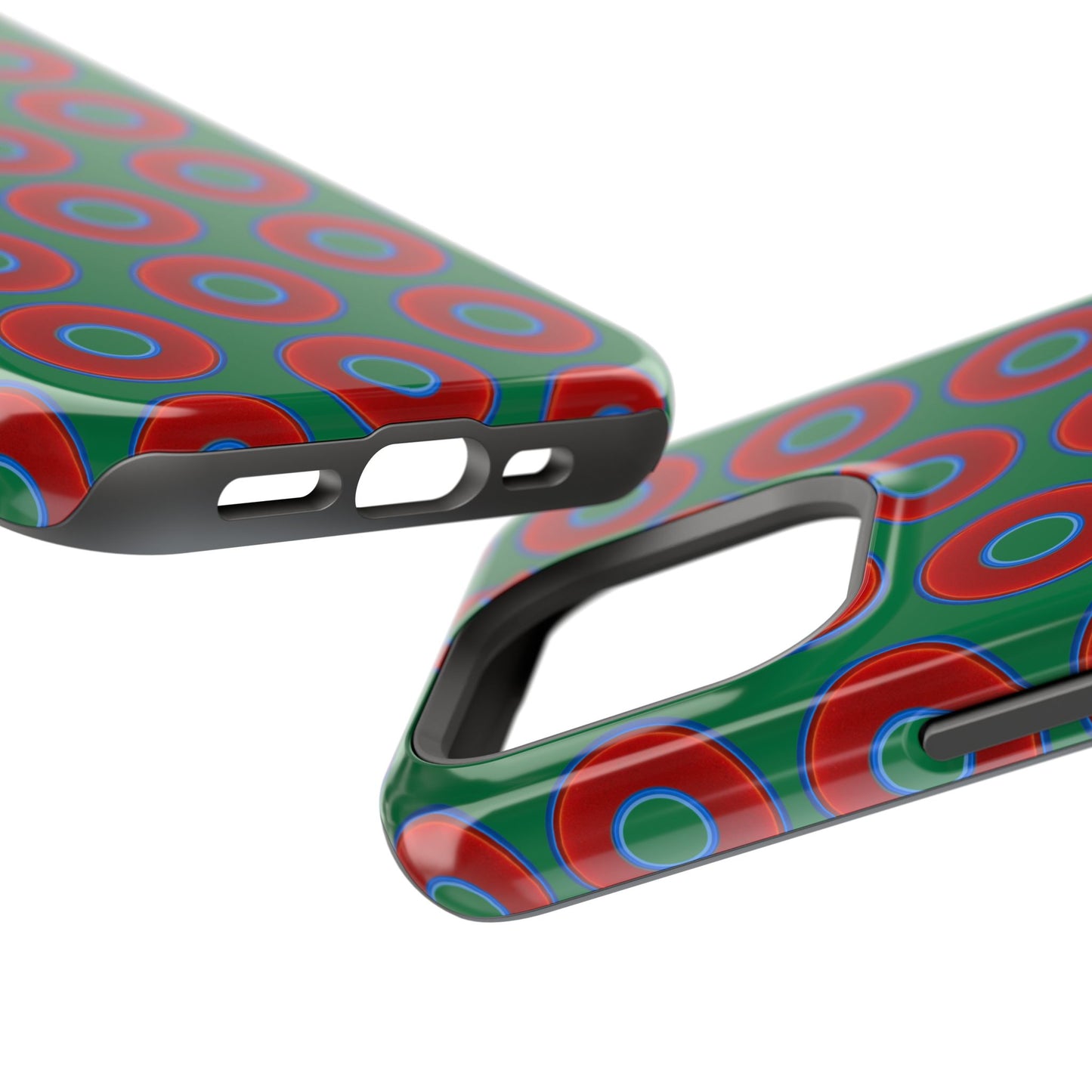 Impact-Resistant Lumpy Donut Case - red vivid donut print w/green background