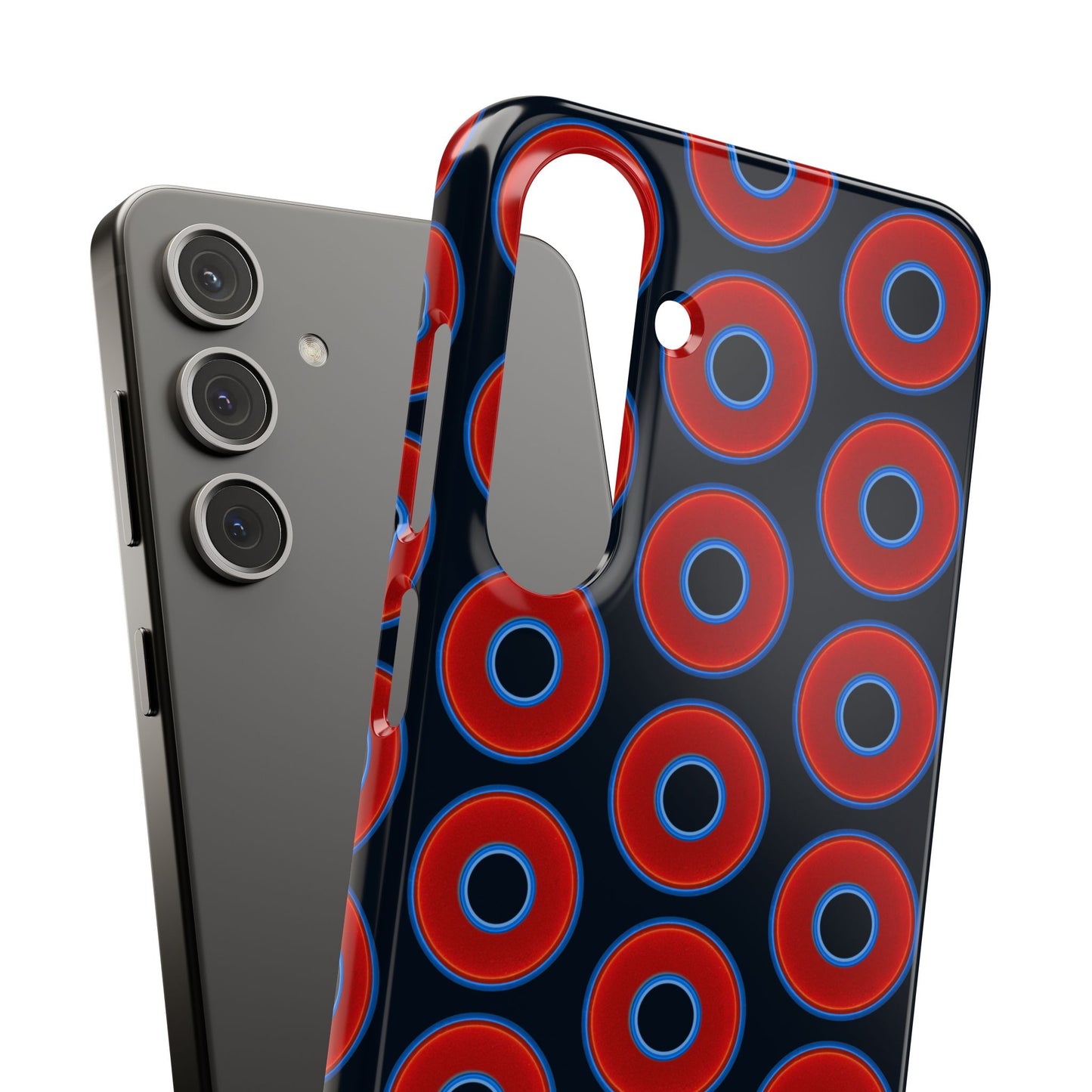 Lumpy Donut Snap Case - red vivid donut print w/blue charcoal background