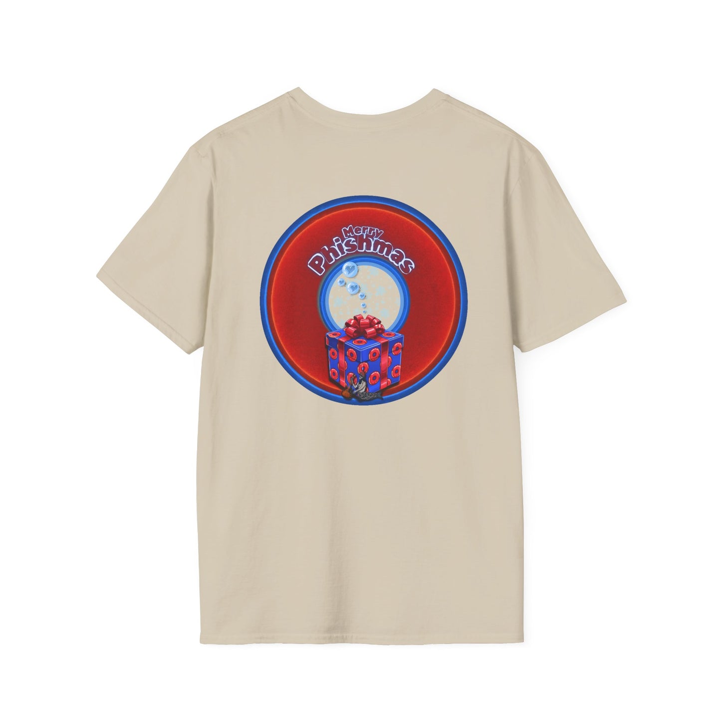 Classic Donut Tee - Unisex Soft-Style - "Phishmas Caroler's Tee " - vivid red/blue donut - variant 3
