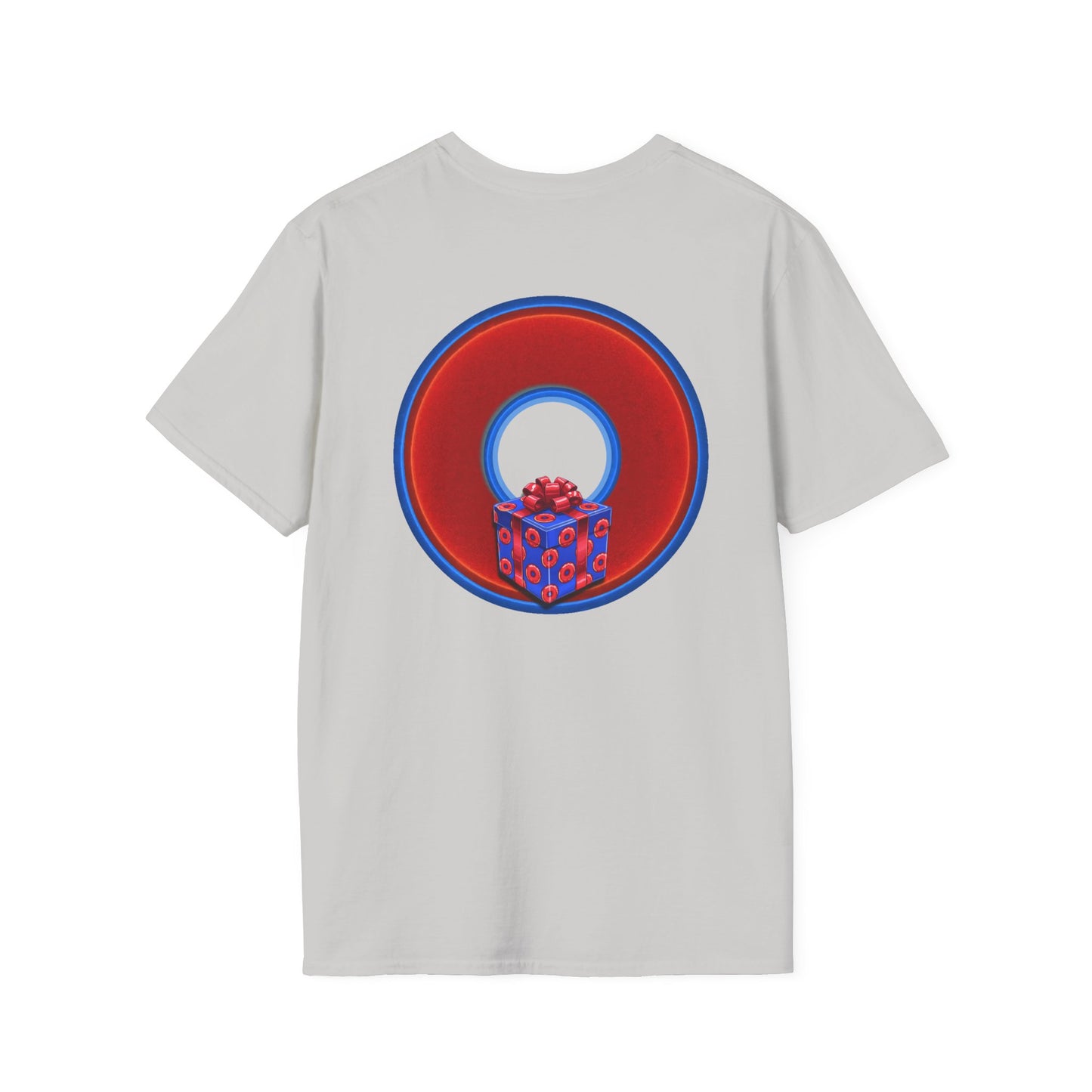 Classic Donut Tee - Unisex Soft-Style - "Phishmas Caroler's Tee " - vivid red/blue donut - variant 1