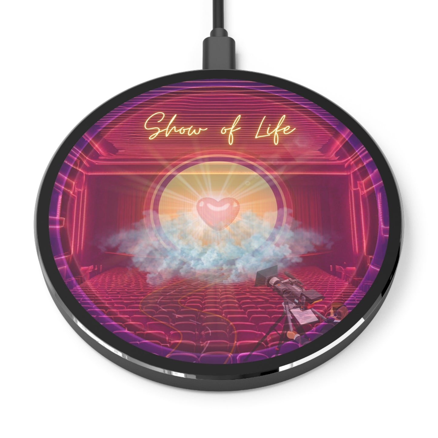 The Flow - Wireless Lumpy Donut Chargers - "The Wireless Donut of Life" - vivid magenta pic donut w/black background - variant 2