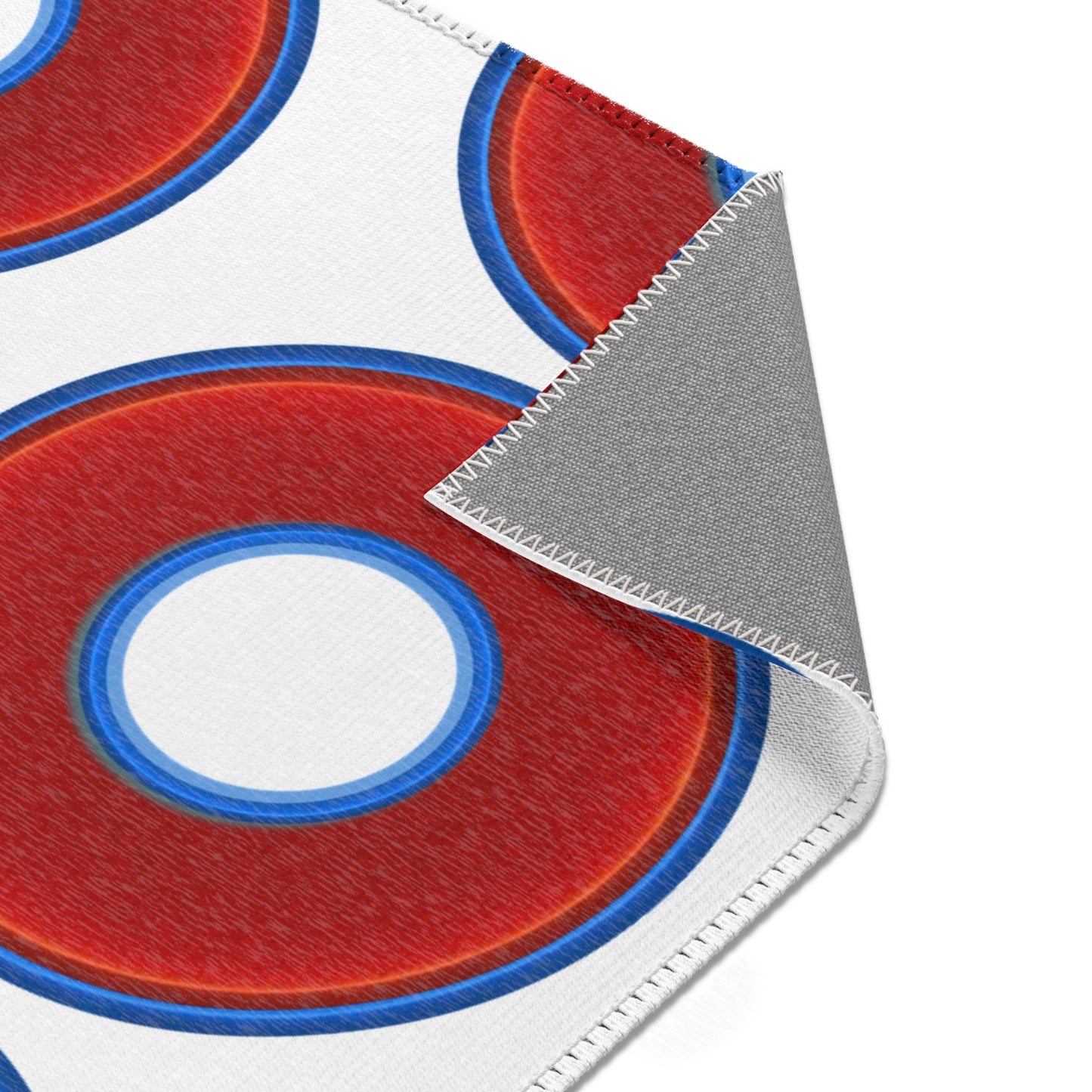 Lumpy Donut Print Rug - choice of 3 sizes - vivid red donut print w/white background