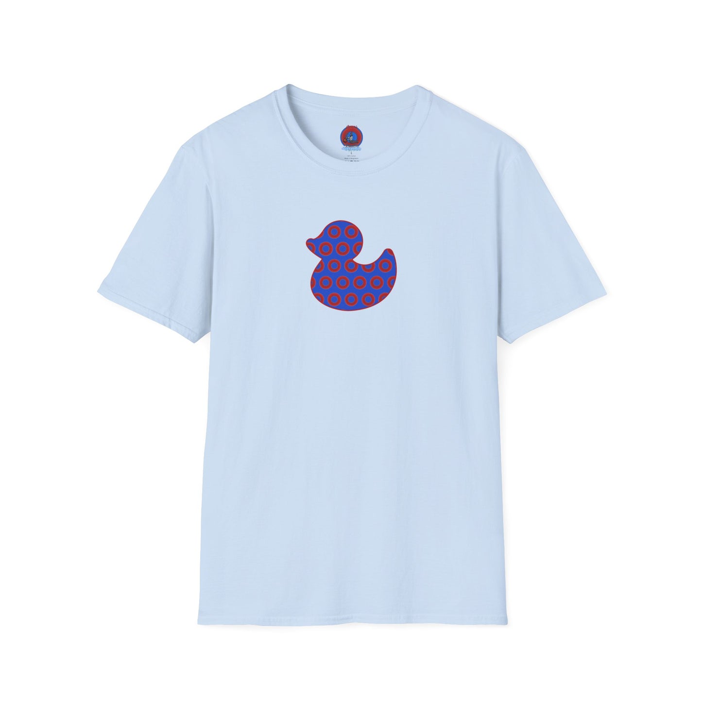 Classic Donut Tee - Unisex Soft-Style - "Rubber Ducky Bath Time Donut" - vivid red/blue donut pattern - variant 3
