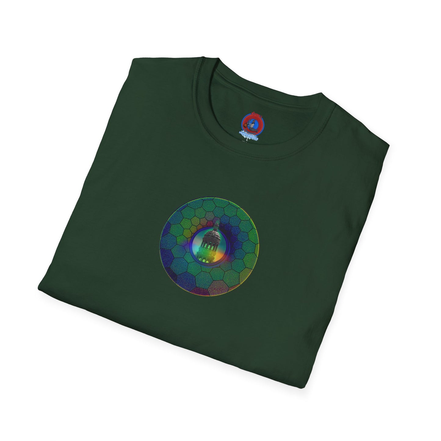 Classic Donut Tee - Unisex Soft-Style - "Save the Mondegreen City Hall Clock Tower" - hexadonut - series 1.0 -variant 1 - green donut