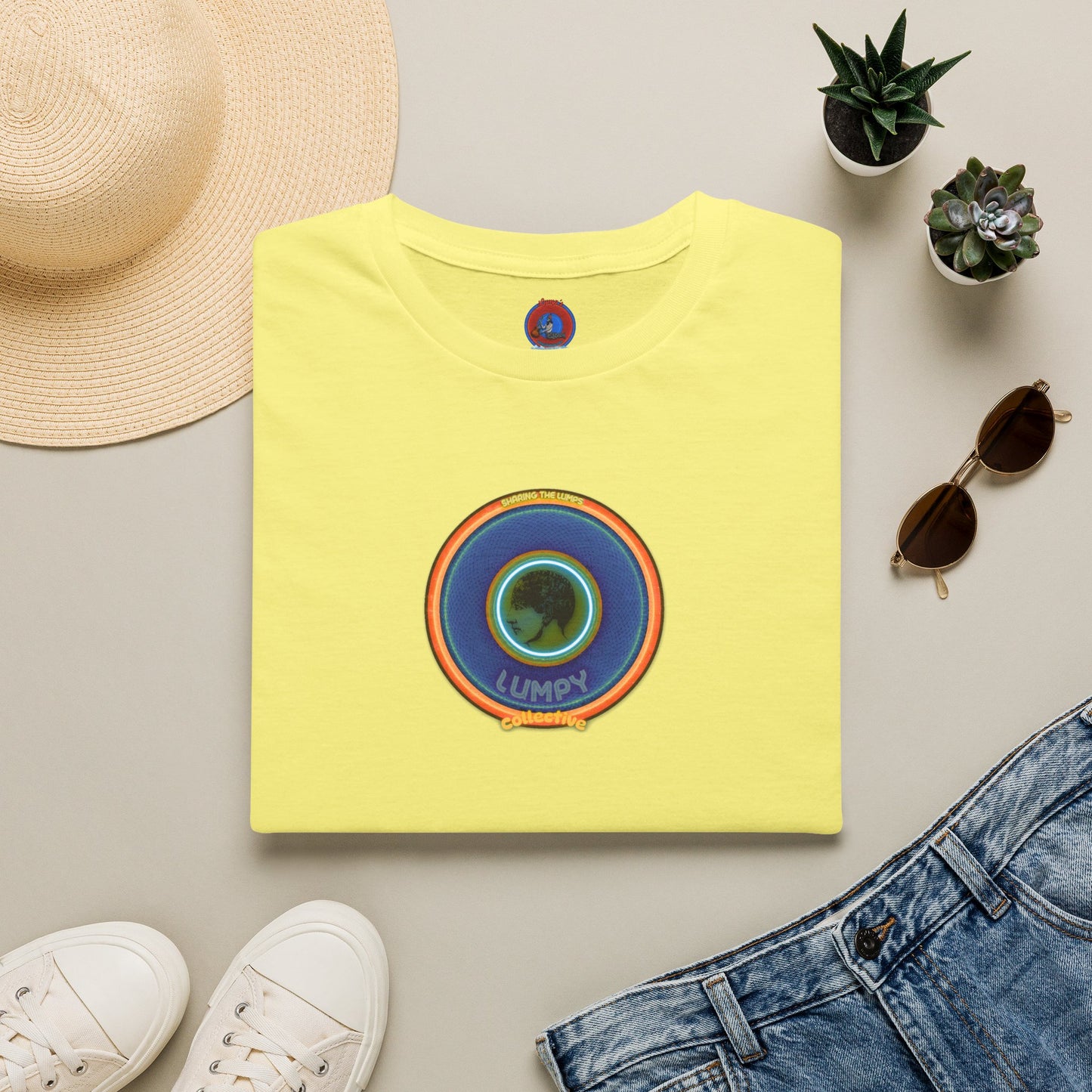 Classic Donut Tee - Unisex Soft-Style - "Lumpy Collective Donut" - blue/orange lumpy donut - variant 4
