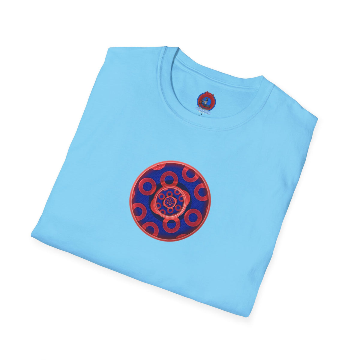 Classic Donut Tee - Unisex Soft-Style - "Kaleidoscope Abyss of Donut" - paradoxical print - variant 2 - series 1.0 - donut vortex - red/blue