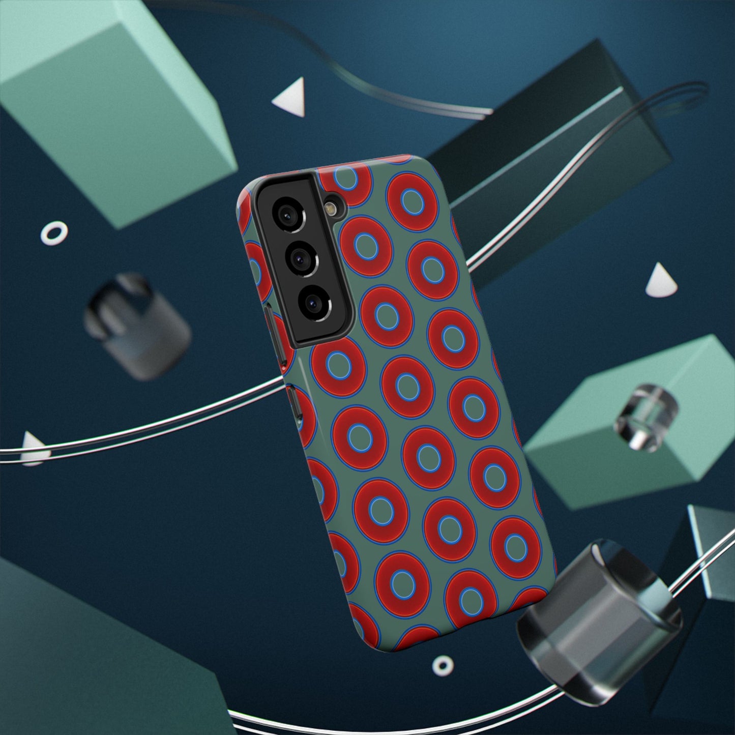 Impact-Resistant Lumpy Donut Case - red vivid donut print w/Fenway green background