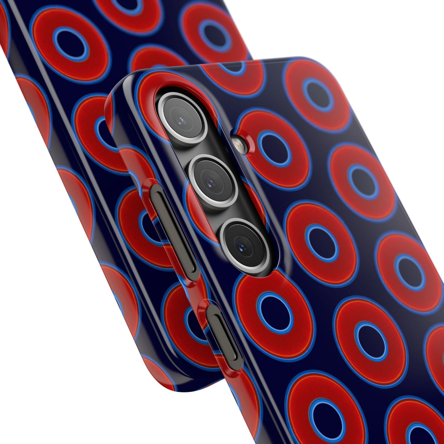 Lumpy Donut Snap Case - red vivid donut print w/midnight blue background