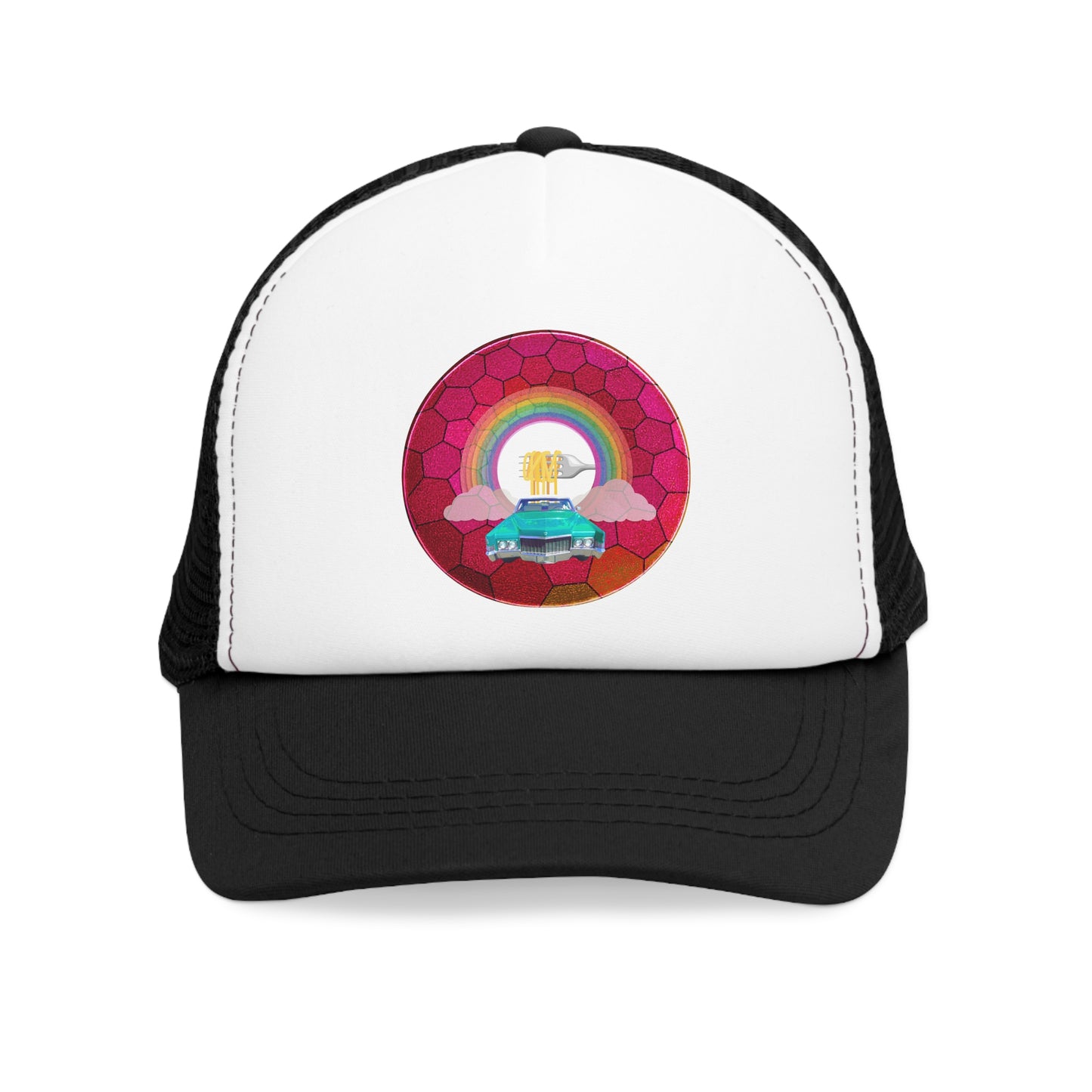 Lumpy Trucker Hat - "The Spaghetti Incident in my Caddy " - variant 2 - magenta hexadonut w/mint green caddy