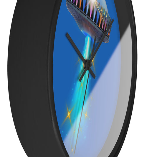 Lumpy Wall Clock - "They Serve Donuts on the Mothership now" - variant 6- mothership & donut w/dark royal blue background