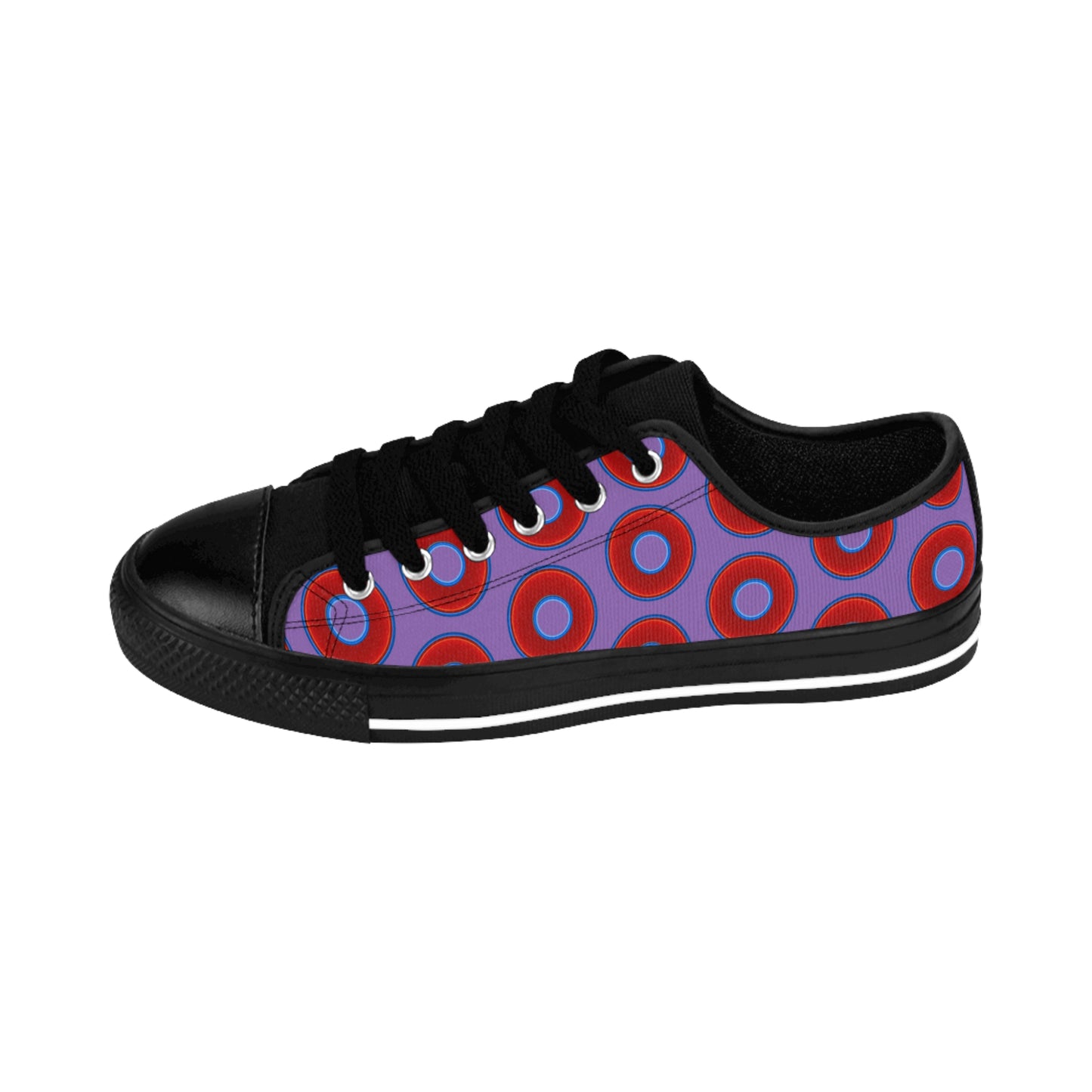 Men's Cushiony Convectors - Low Top - large red vivid donut print w/light purple background