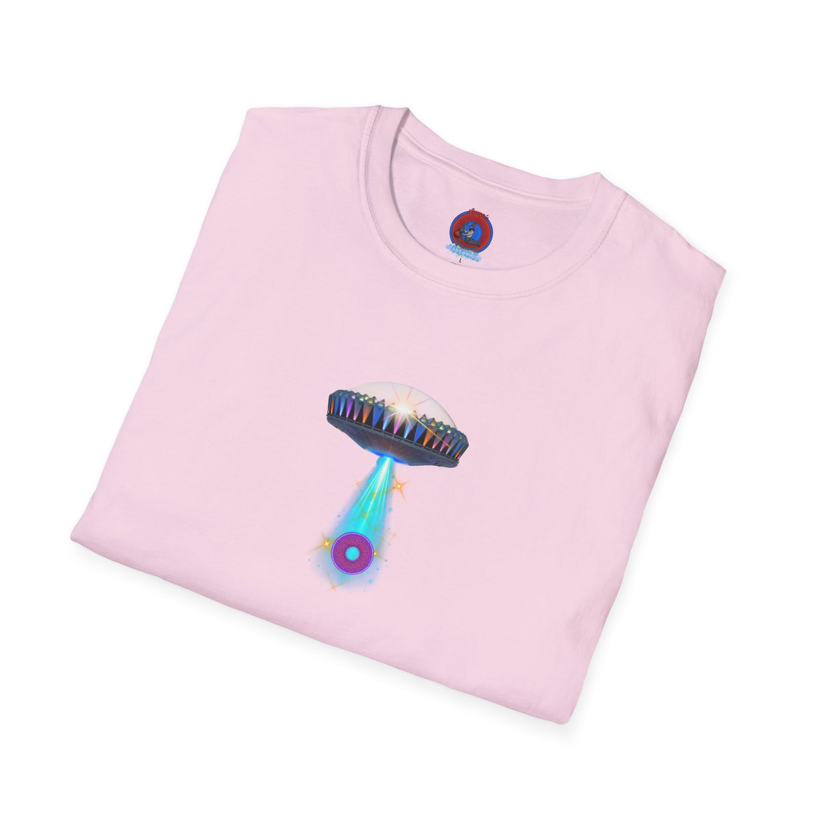 Classic Donut Tee - Unisex Soft-Style - "Donuts now Served on the Mothership" - series 1.0  - variant 6  - tractor-beamed donut