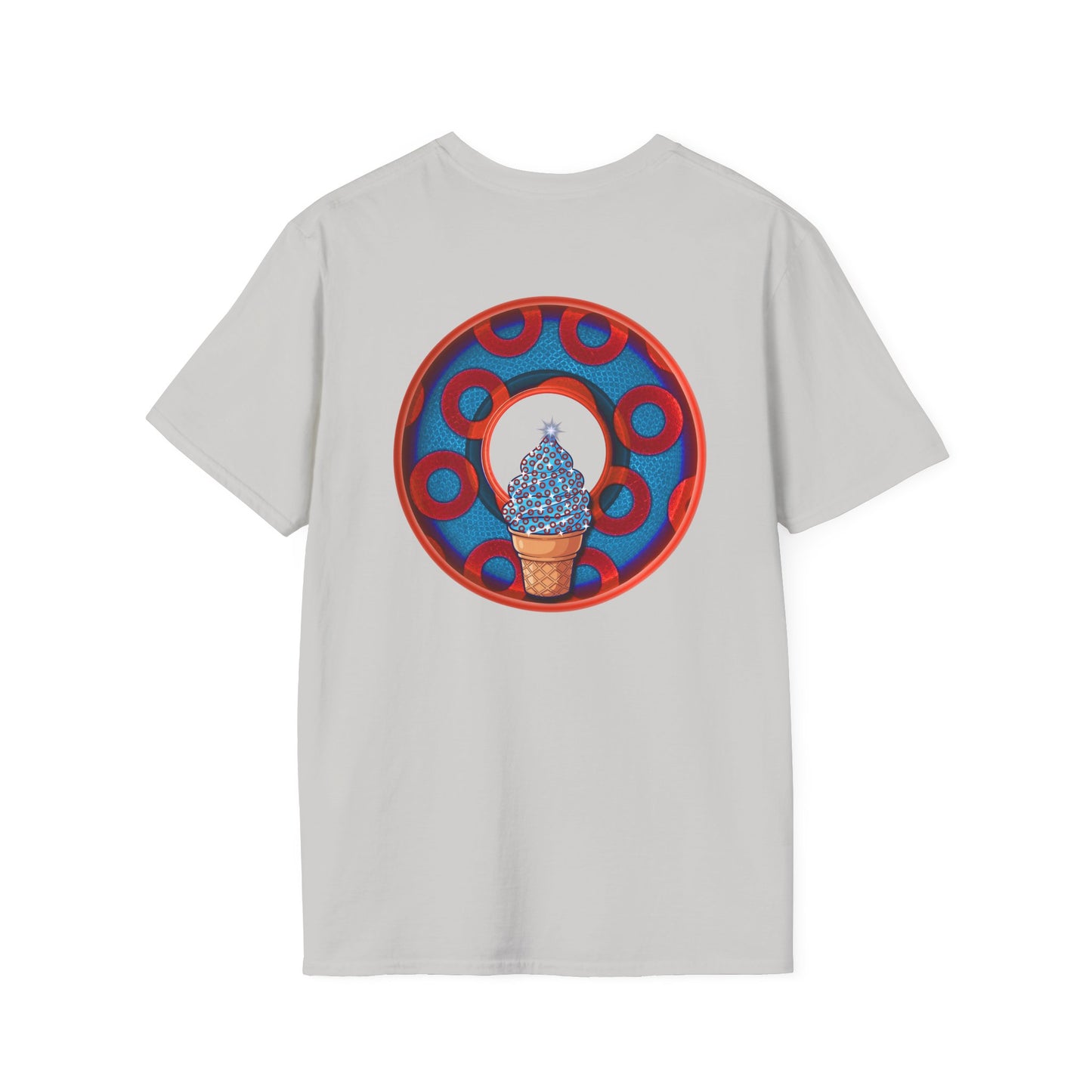 Classic Donut Tee - Unisex Soft-Style - "We All Scream It's ICE Cream" - blue/red rustic paradox donut