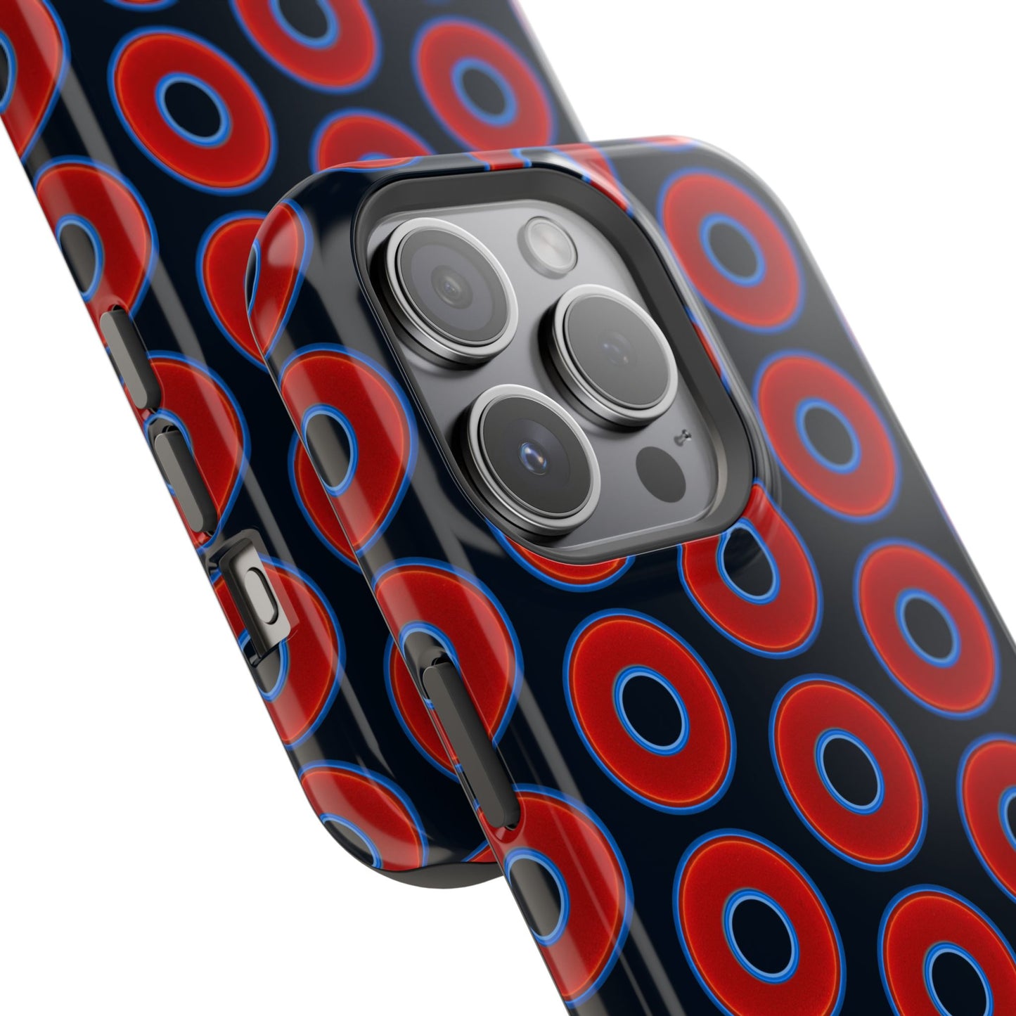 Impact-Resistant Lumpy Donut Case - red vivid donut print w/blue charcoal background