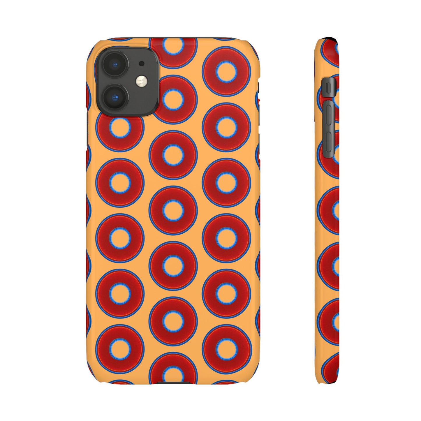 Lumpy Donut Snap Case - red vivid donut print w/creamcicle orange background