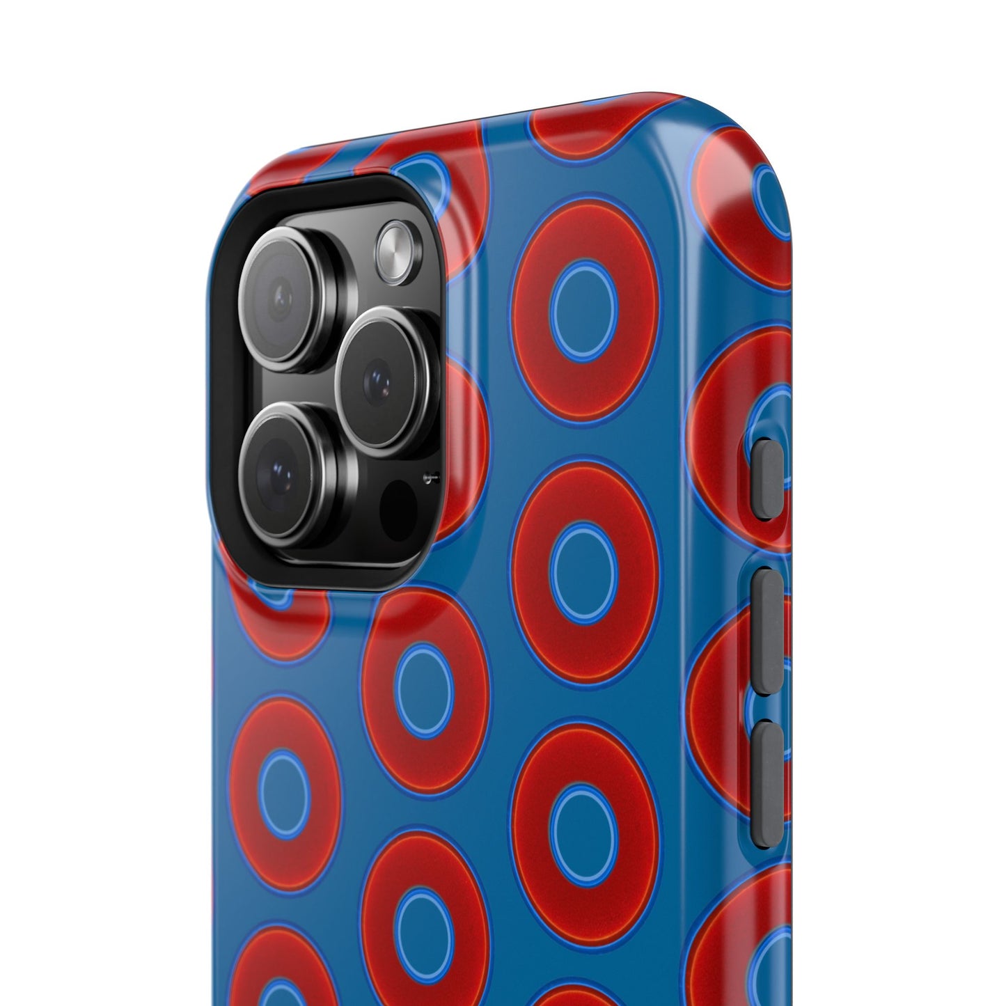 Impact-Resistant Lumpy Donut Case - red vivid donut print w/wavy navy background