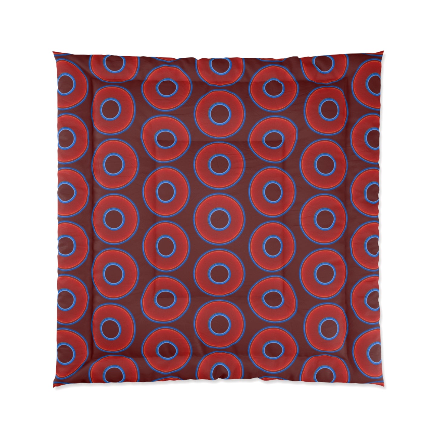 The Very Lumpy Comforter - vivid red donuts w/dark red background