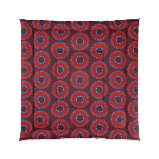 The Very Lumpy Comforter - vivid red donuts w/dark red background