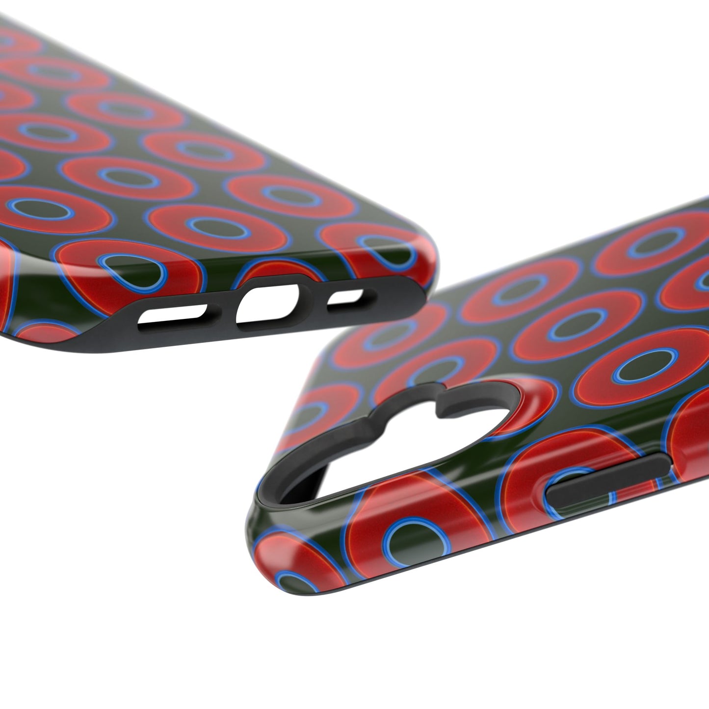Magnetic Tough Donut Case - red vivid donut print w/deep forest green background