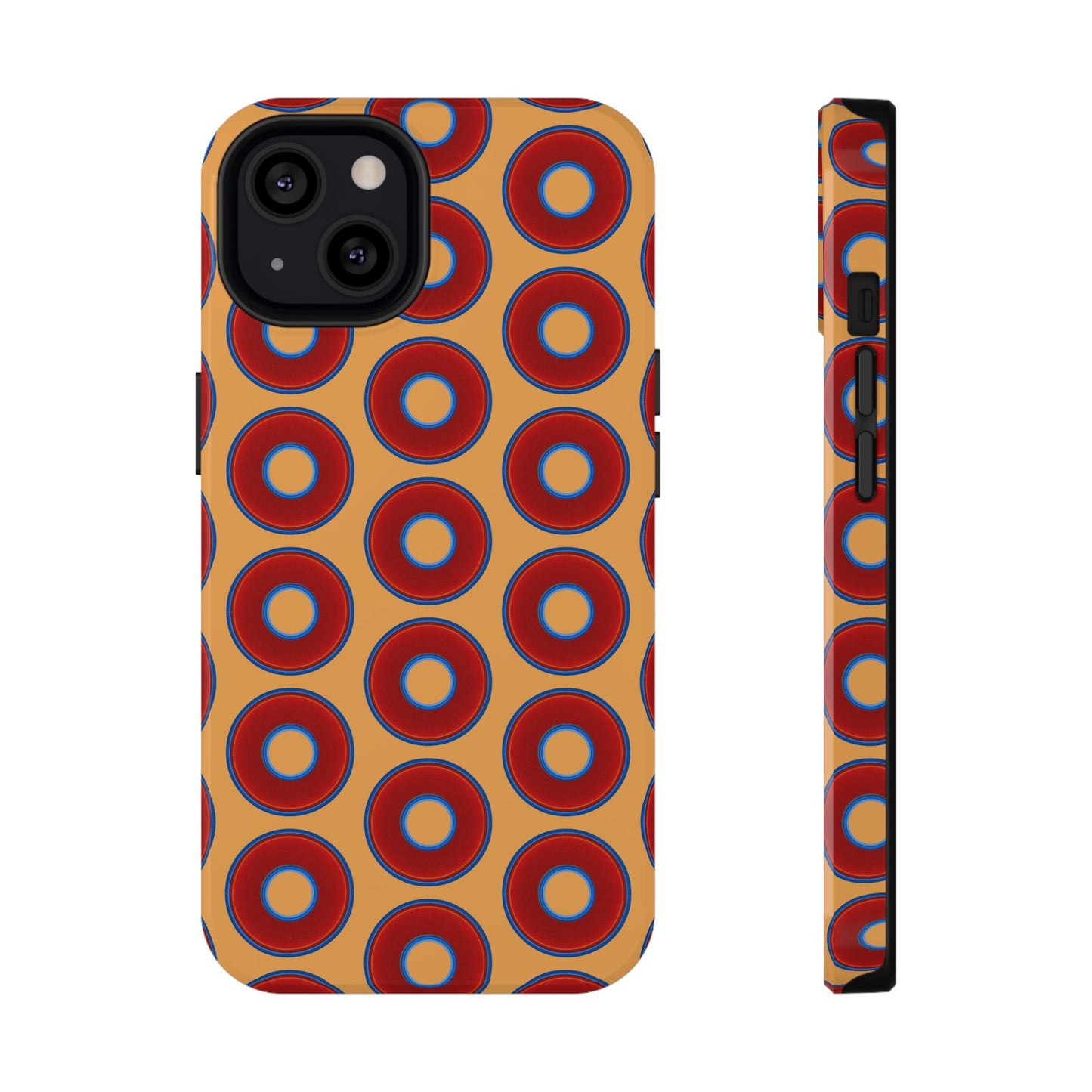 Impact-Resistant Lumpy Donut Case - red vivid donut print w/creamsicle orange background