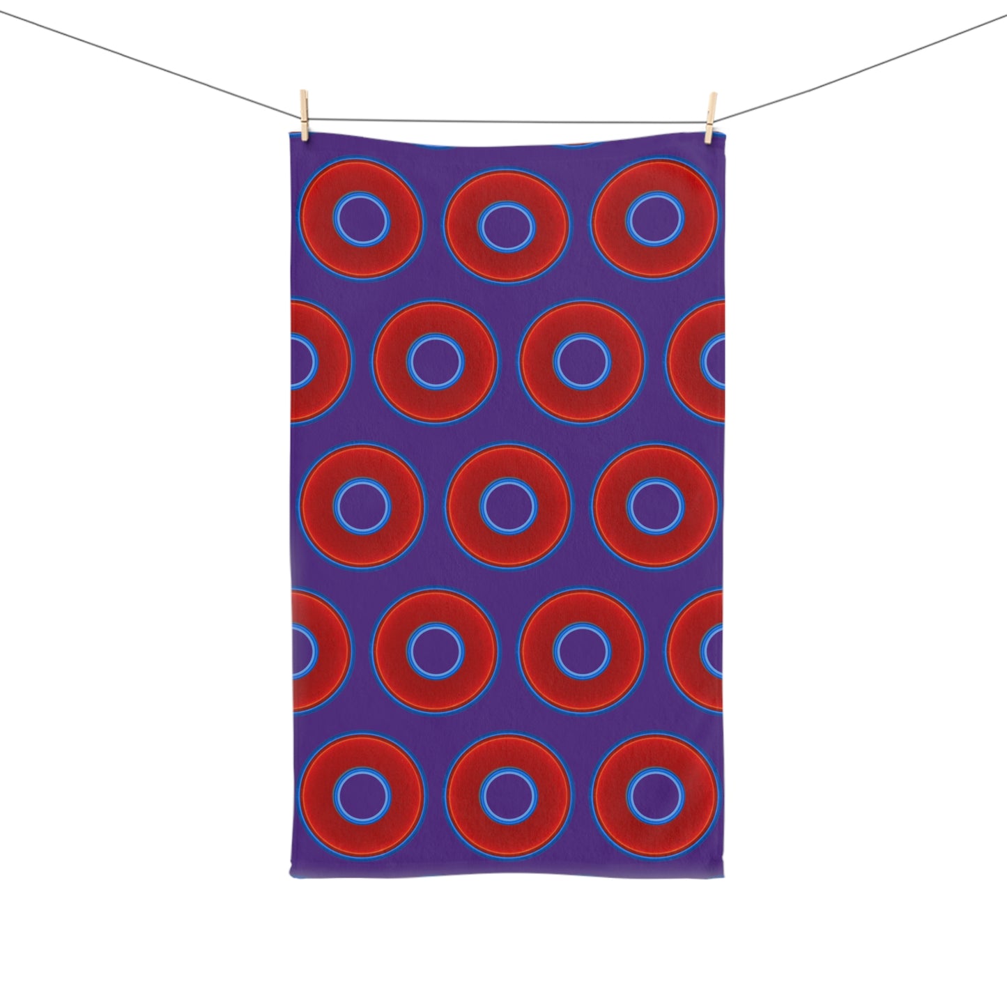 Lumpy Kitchen/Hand Towels - vivid red donuts w/purple background