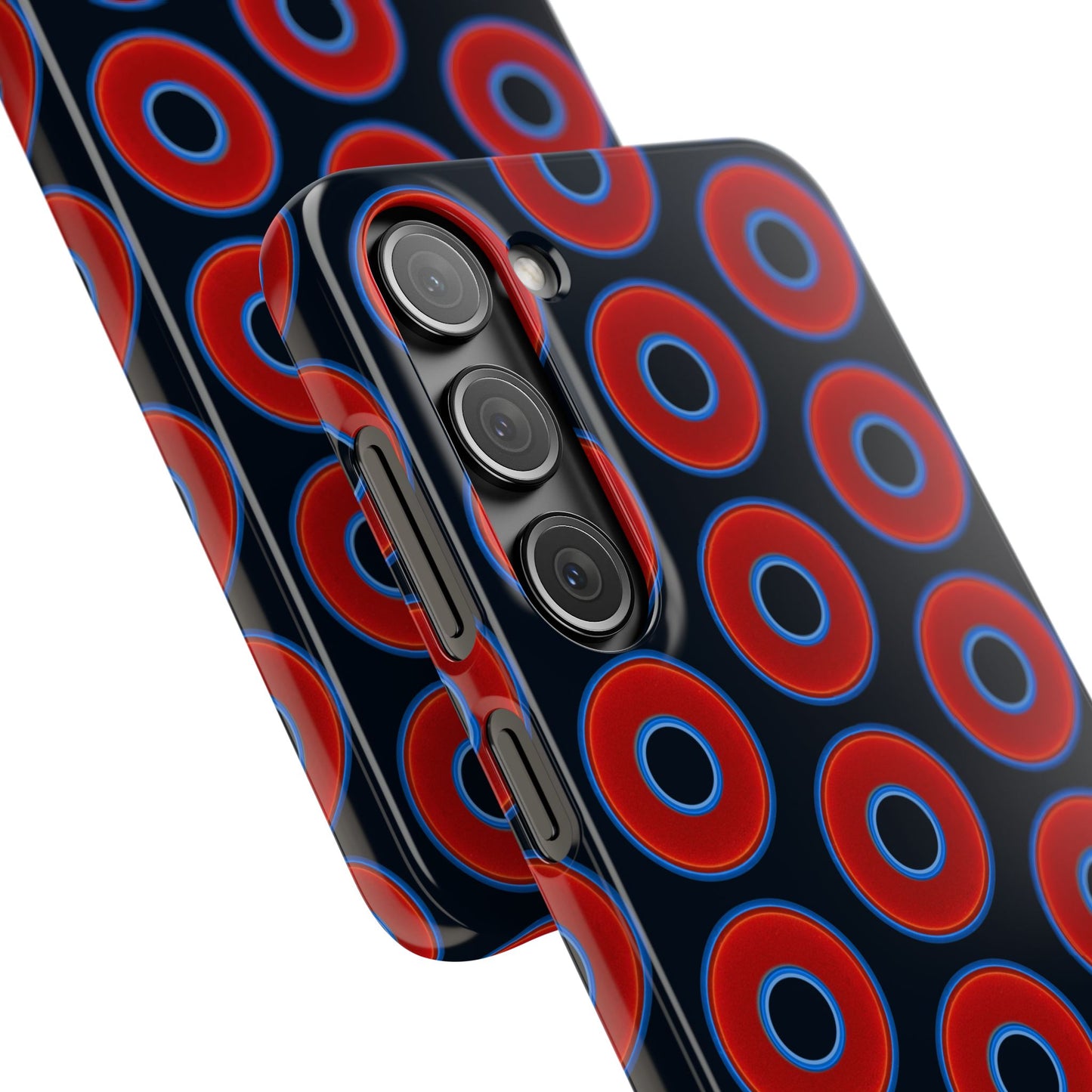 Lumpy Donut Snap Case - red vivid donut print w/blue charcoal background