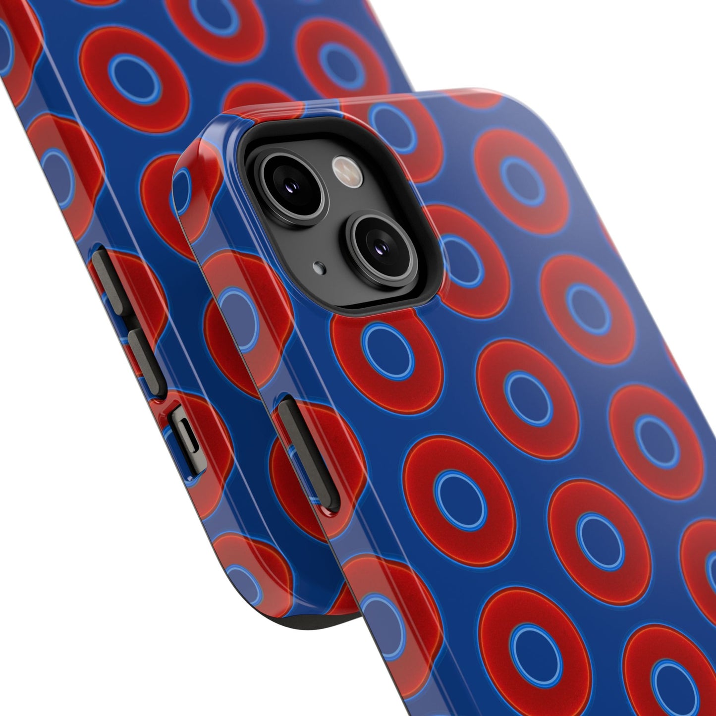 Impact-Resistant Lumpy Donut Case - red vivid donut print w/dark blue background