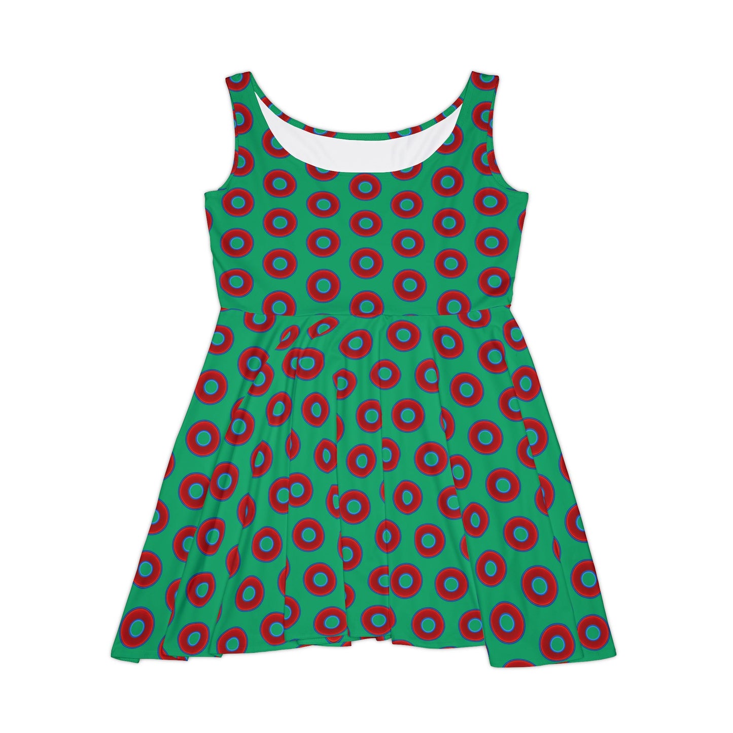 Women's Skater Donut Dress - vivid red donut print w/jade green background