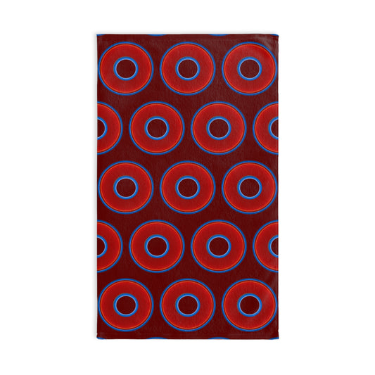 Lumpy Kitchen/Hand Towels - vivid red donuts w/dark red background