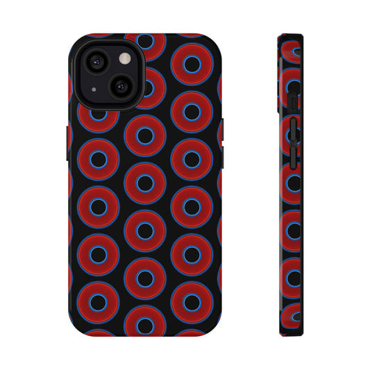 Impact-Resistant Lumpy Donut Case - red vivid donut print w/black background
