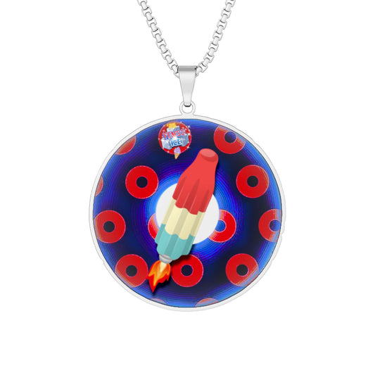 Lump's Heady Donut Necklace - 1" x 1" Stainless Steel Pendant - "Blow This Popsicle Stand - YEMSG Donut - 2025" - blue/red blimpy paradox donut - variant 2