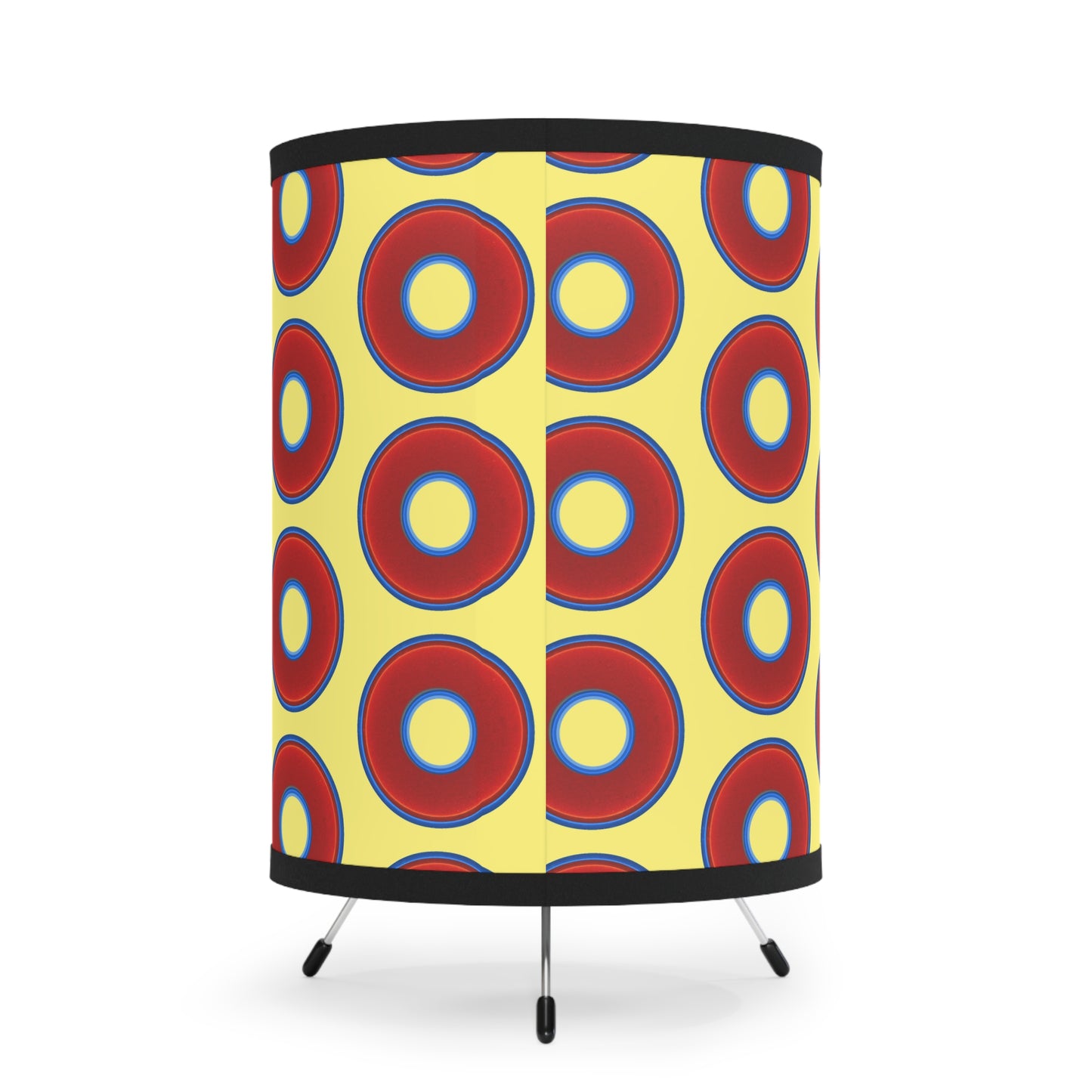 Lumpy Tripod Donut Lamp - vivid red donuts w/yellow background