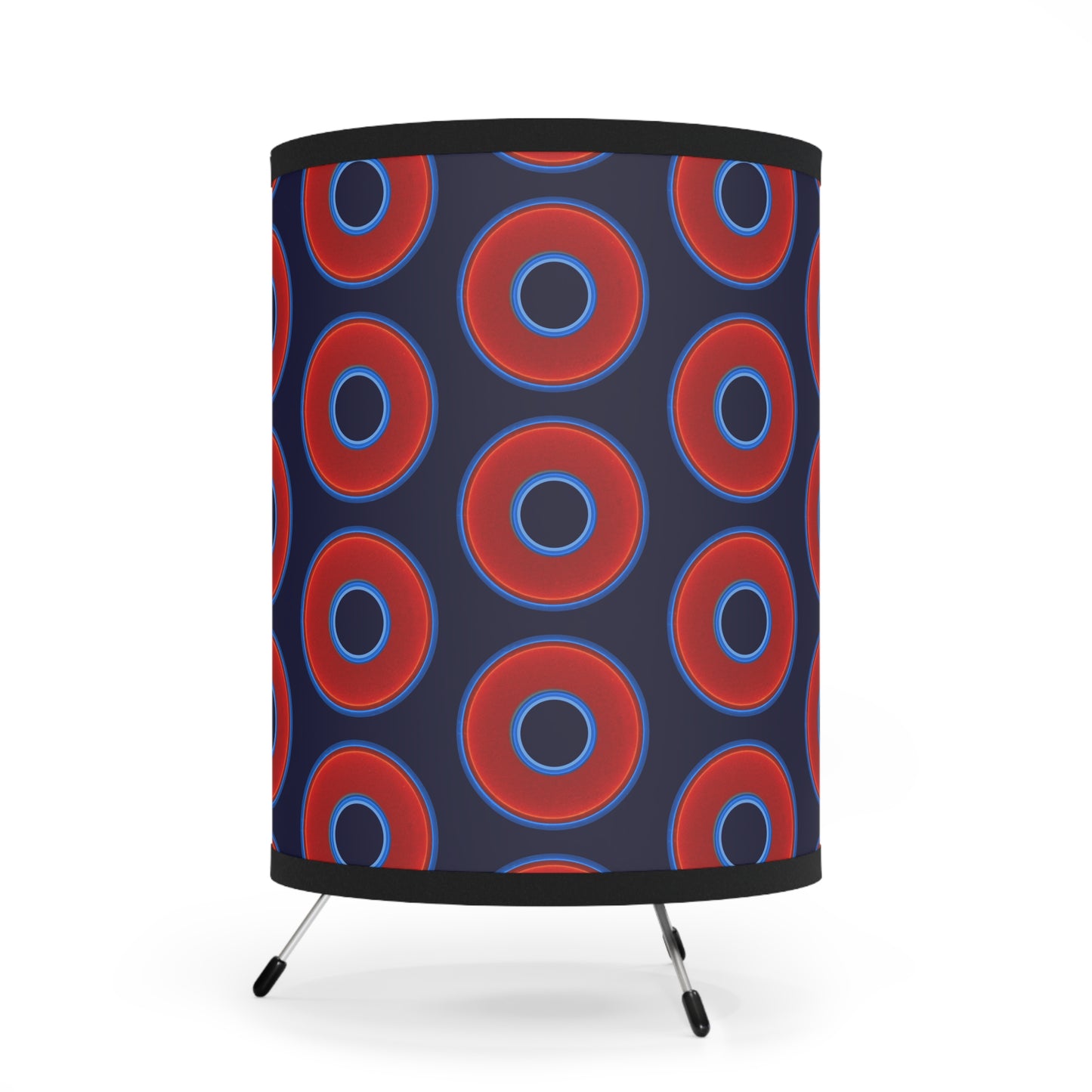 Lumpy Tripod Donut Lamp - vivid red donuts w/midnight blue background