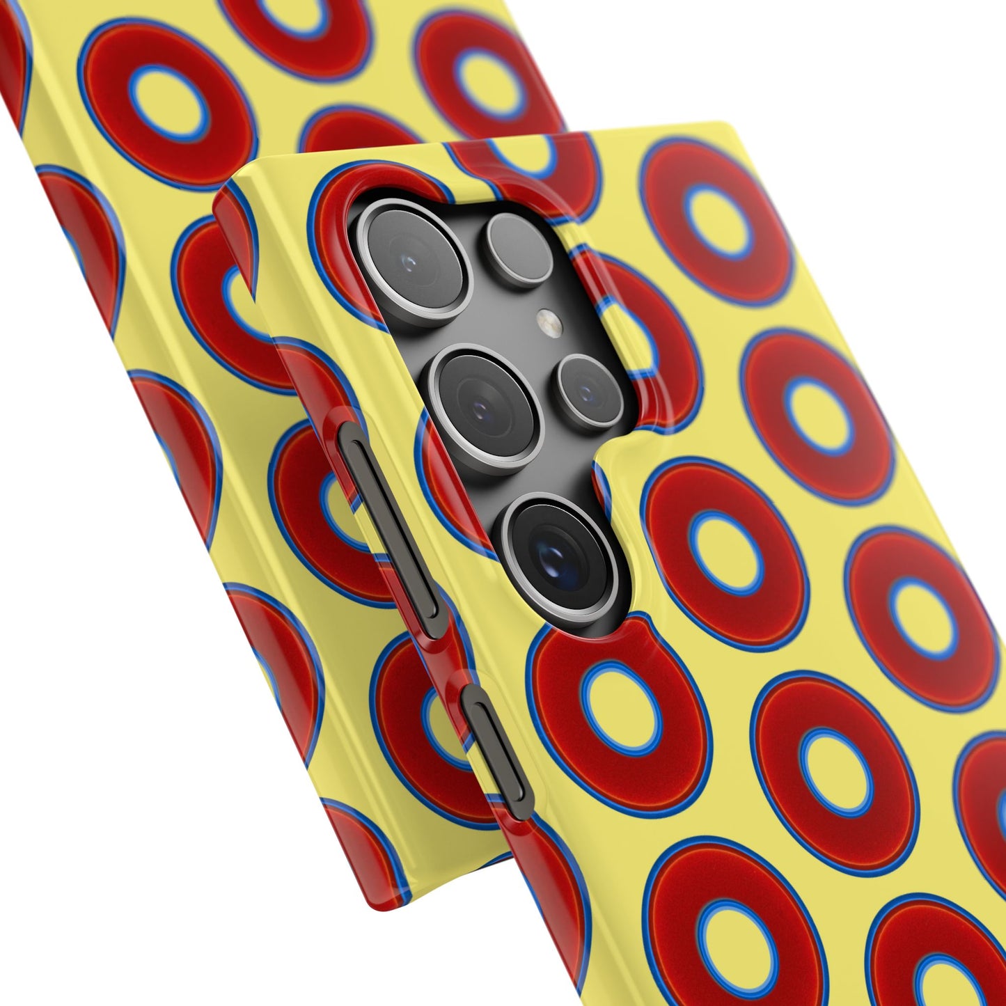 Lumpy Donut Snap Case - red vivid donut print w/yellow background