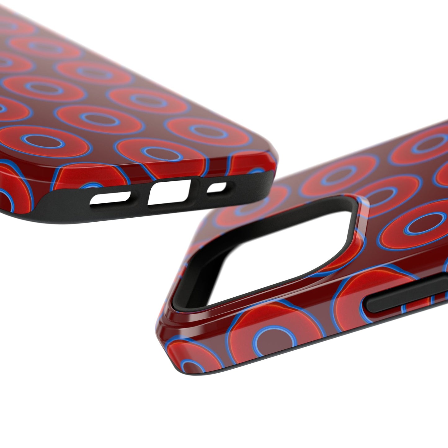 Impact-Resistant Lumpy Donut Case - red vivid donut print w/dark red background