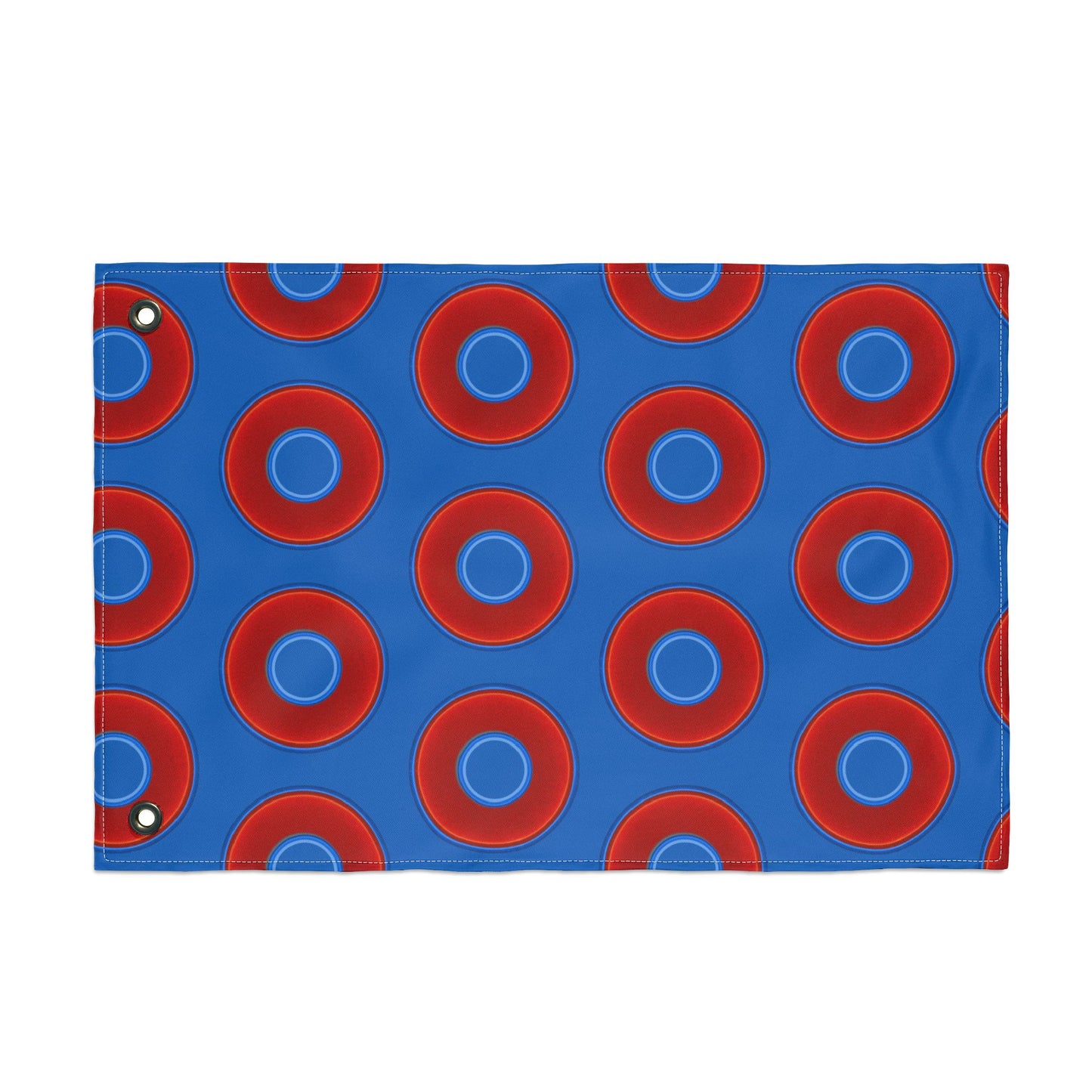 Lumpy Flagpole Sitters - Donut Flags [12" x 18"] - red vivid donut print w/dark royal blue background
