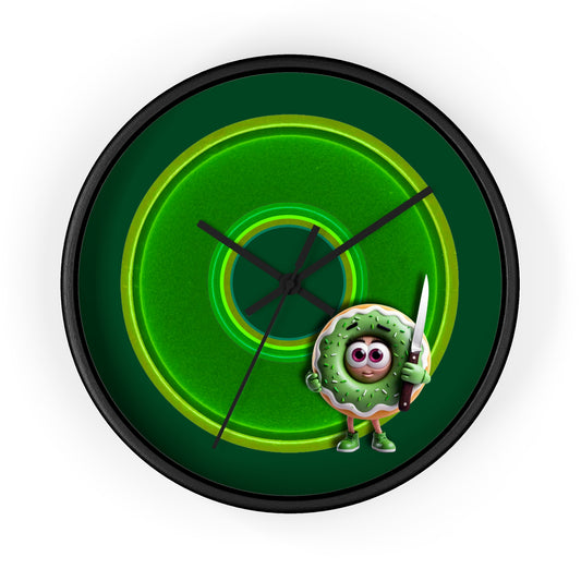 Lumpy Wall Clock - "My Phriend the Donut" - variant 4 - vivid green donut w/deep pond green background