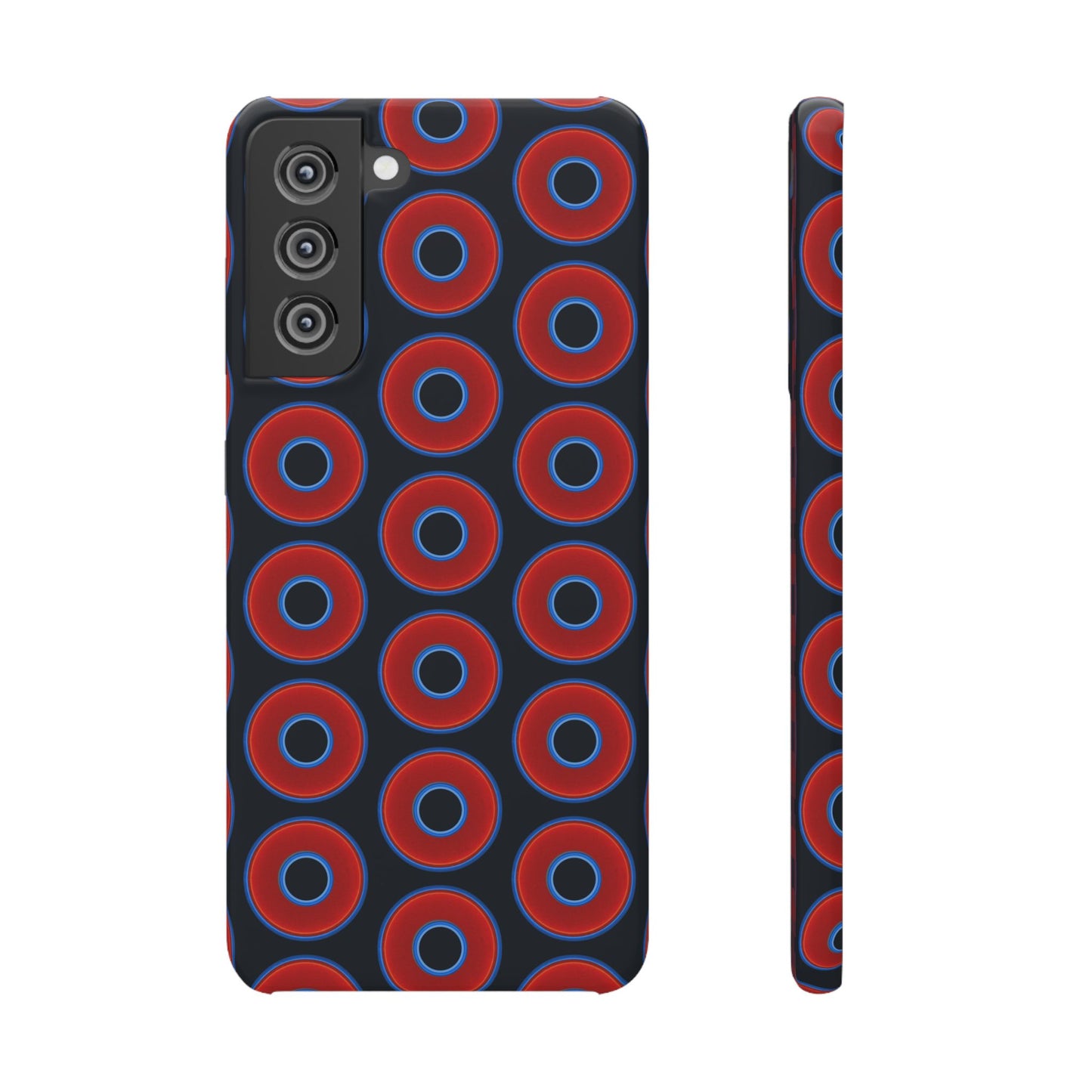 Lumpy Donut Snap Case - red vivid donut print w/blue charcoal background