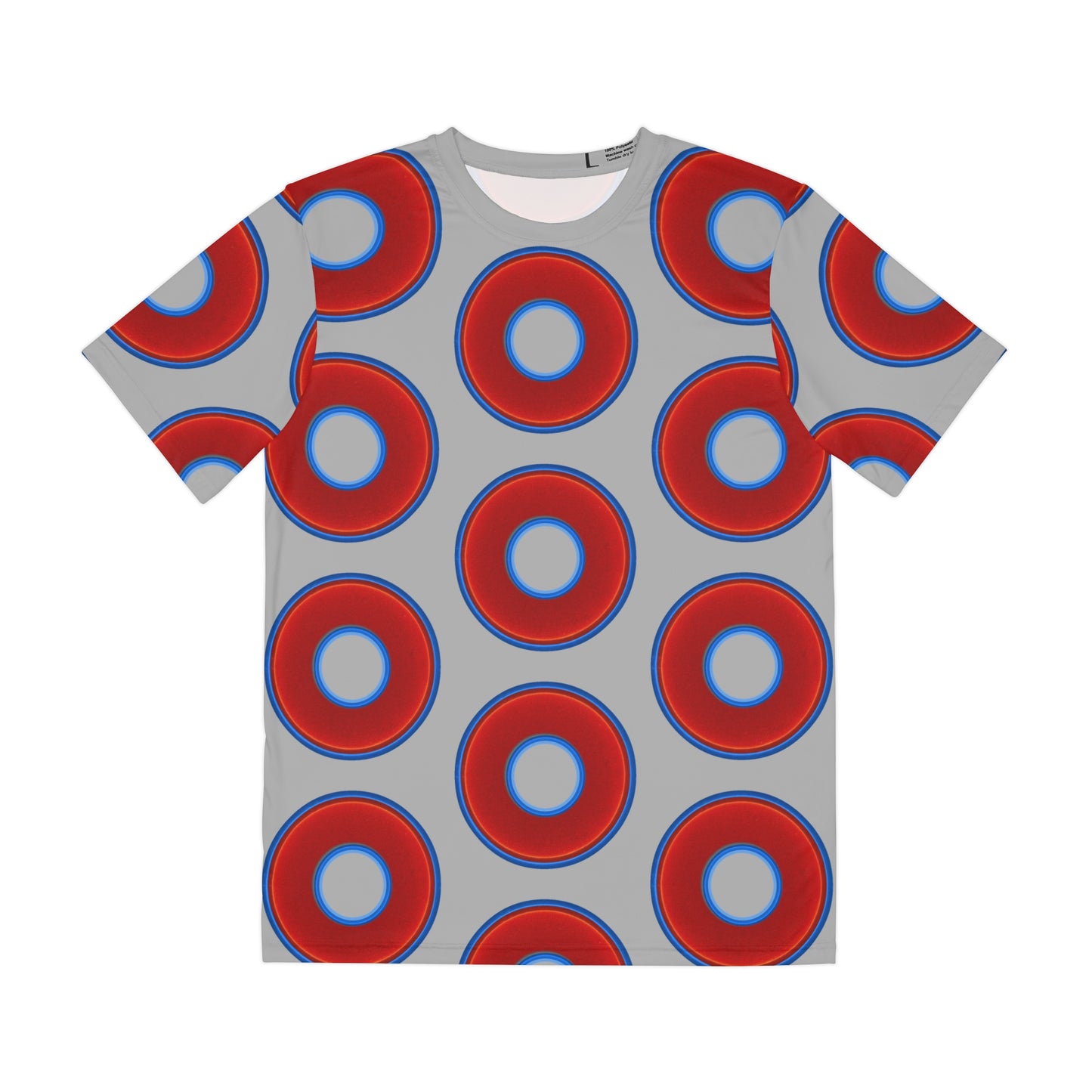 Multi-Beastie Giant Donut AOP Polyester Tee - red vivid donut print w/light gray background